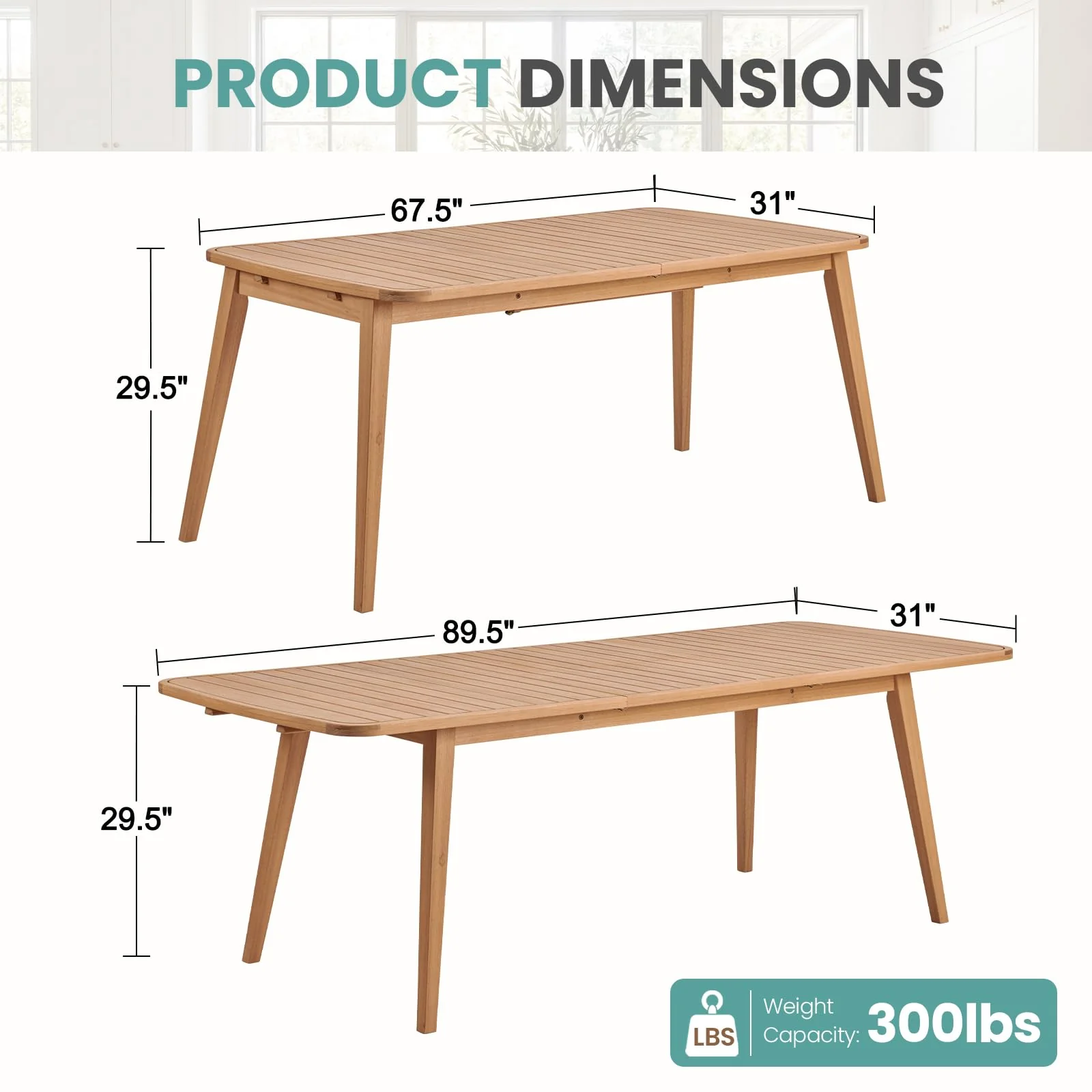 Extendable Solid Wood Farmhouse Outdoor Patio Dining Table for 6 to 8 - Image 9