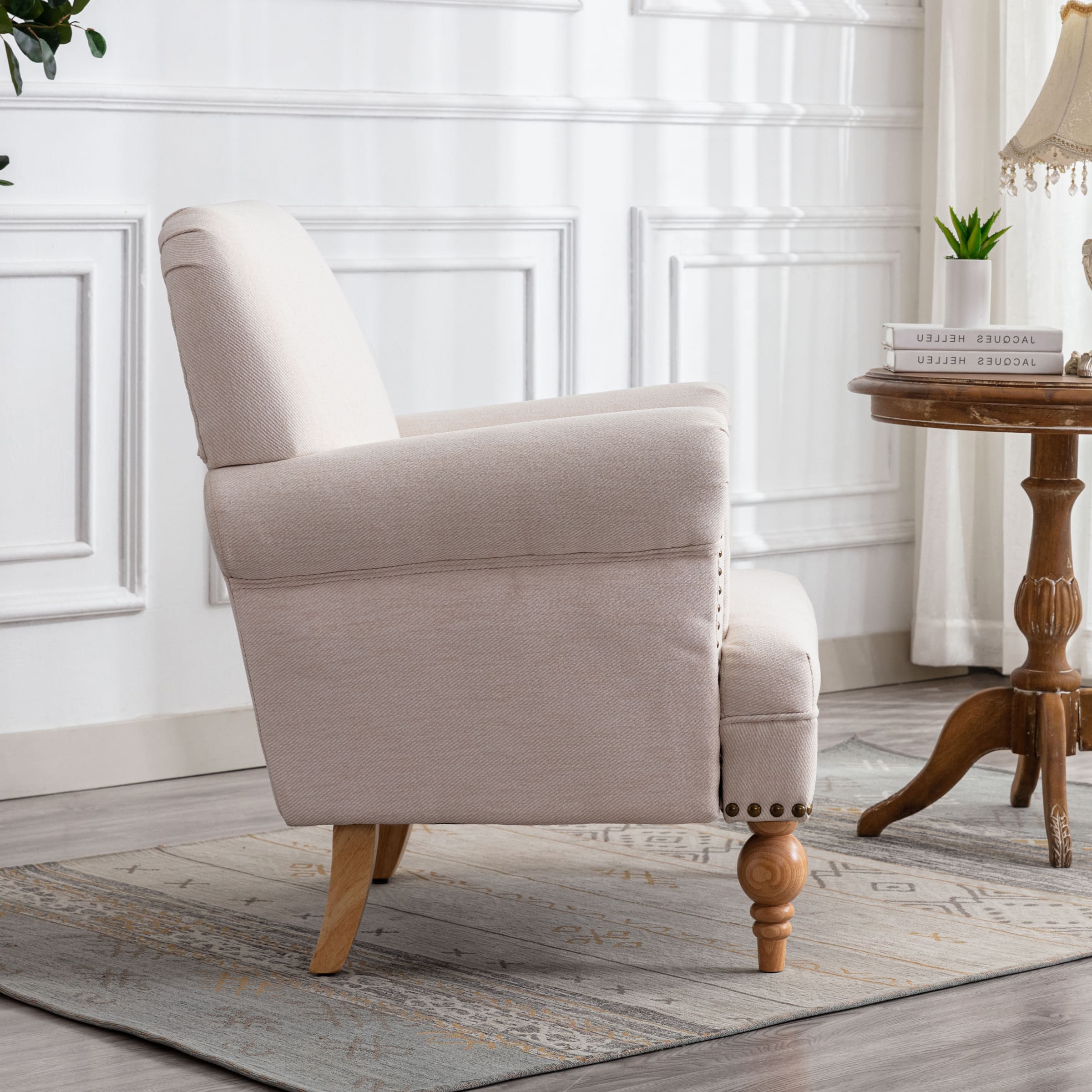 Nailhead Trim Linen Accent Chair 1 PCS - 8330AC - Image 3