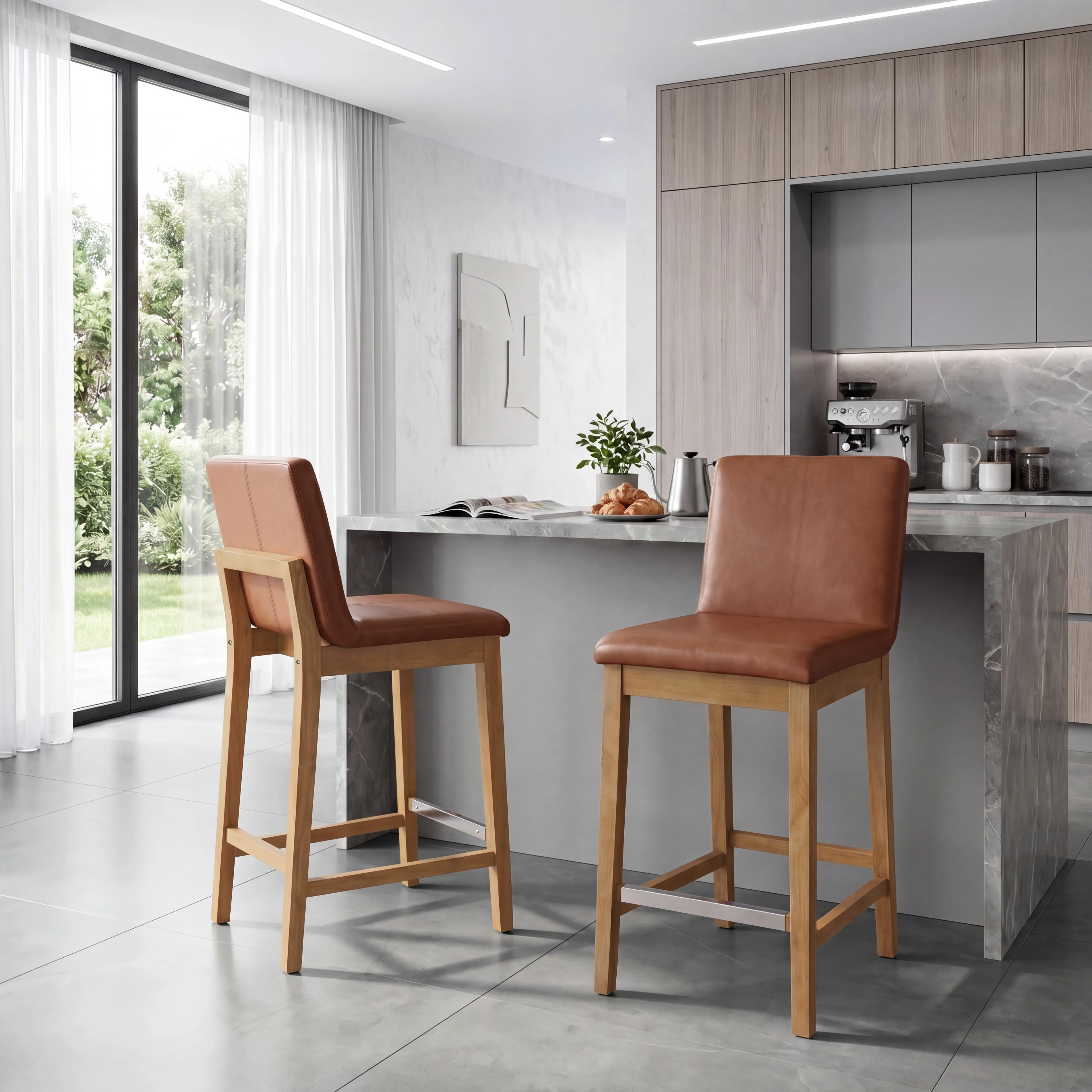 26"H & 30"H Modern Wood Stools Set of 2 - 5730