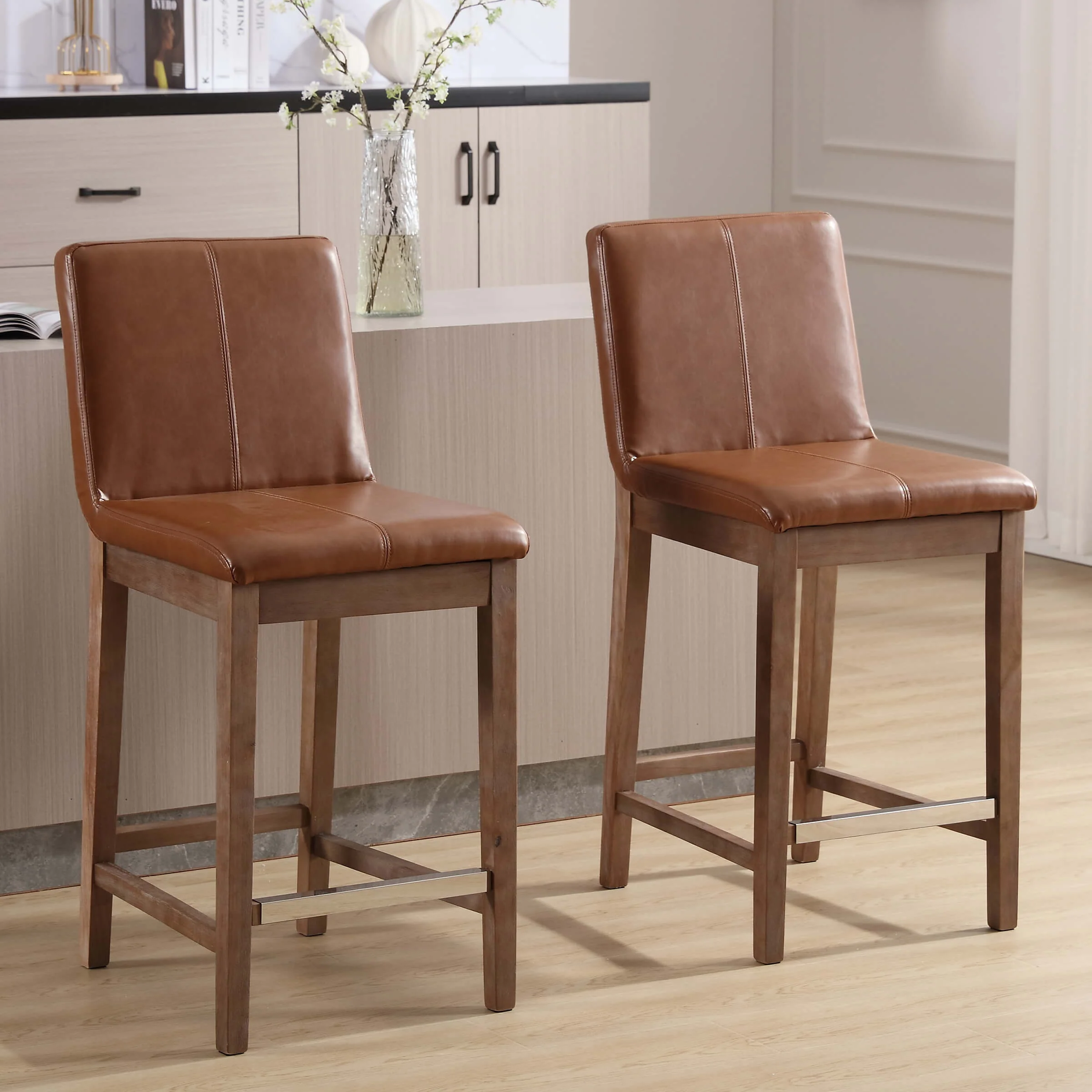 26"H & 30"H Modern Wood Stools Set of 2 - 5730 - Image 2