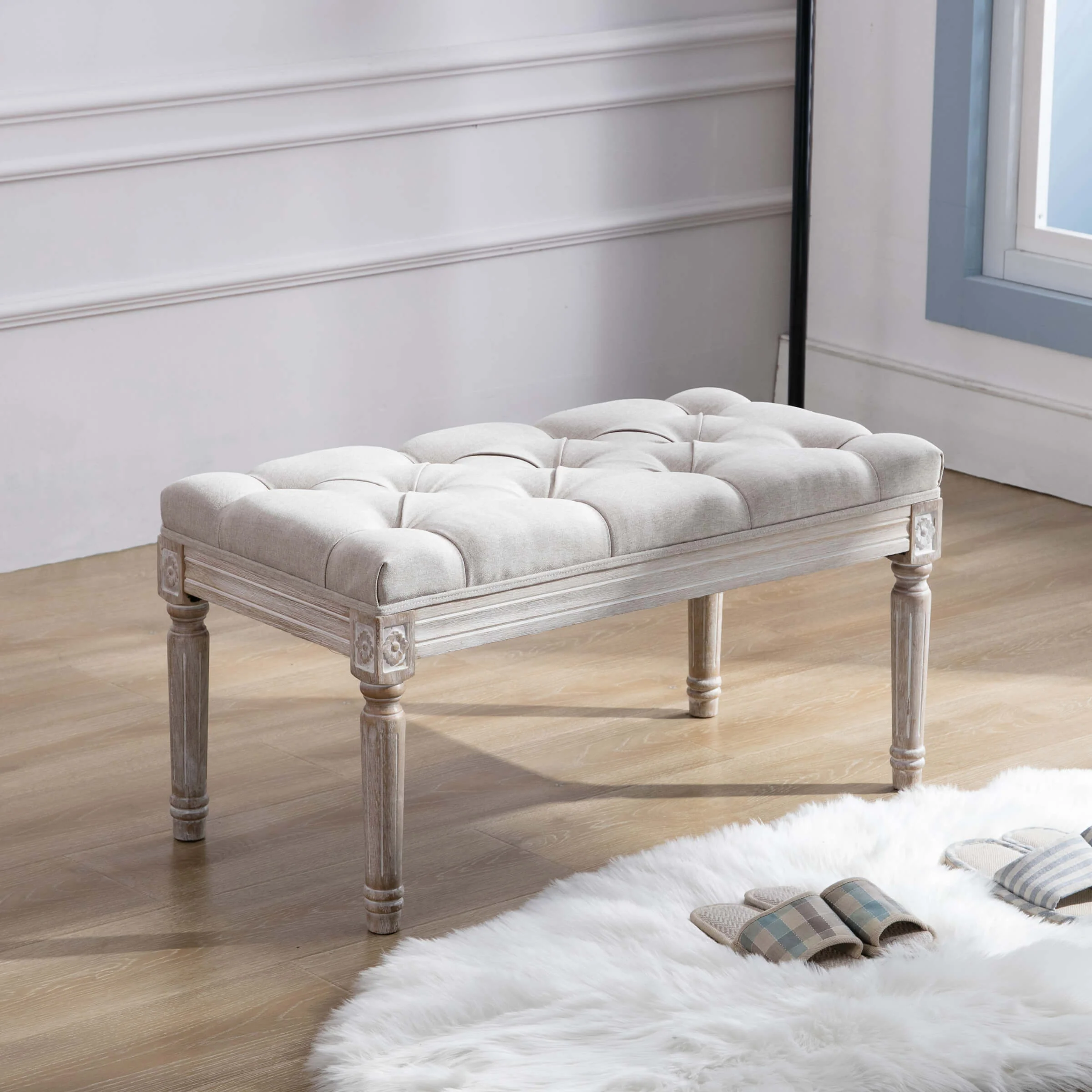 Kmax Fabric Wood Legs Dining Bench - 7537BH - Image 9