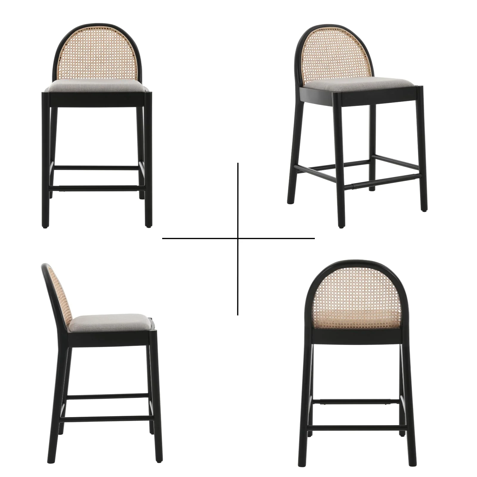 24.4"H & 30"H Rattan Backrest Wooden Legs Counter Height Stools Set of 2 - 5696CS - Image 20