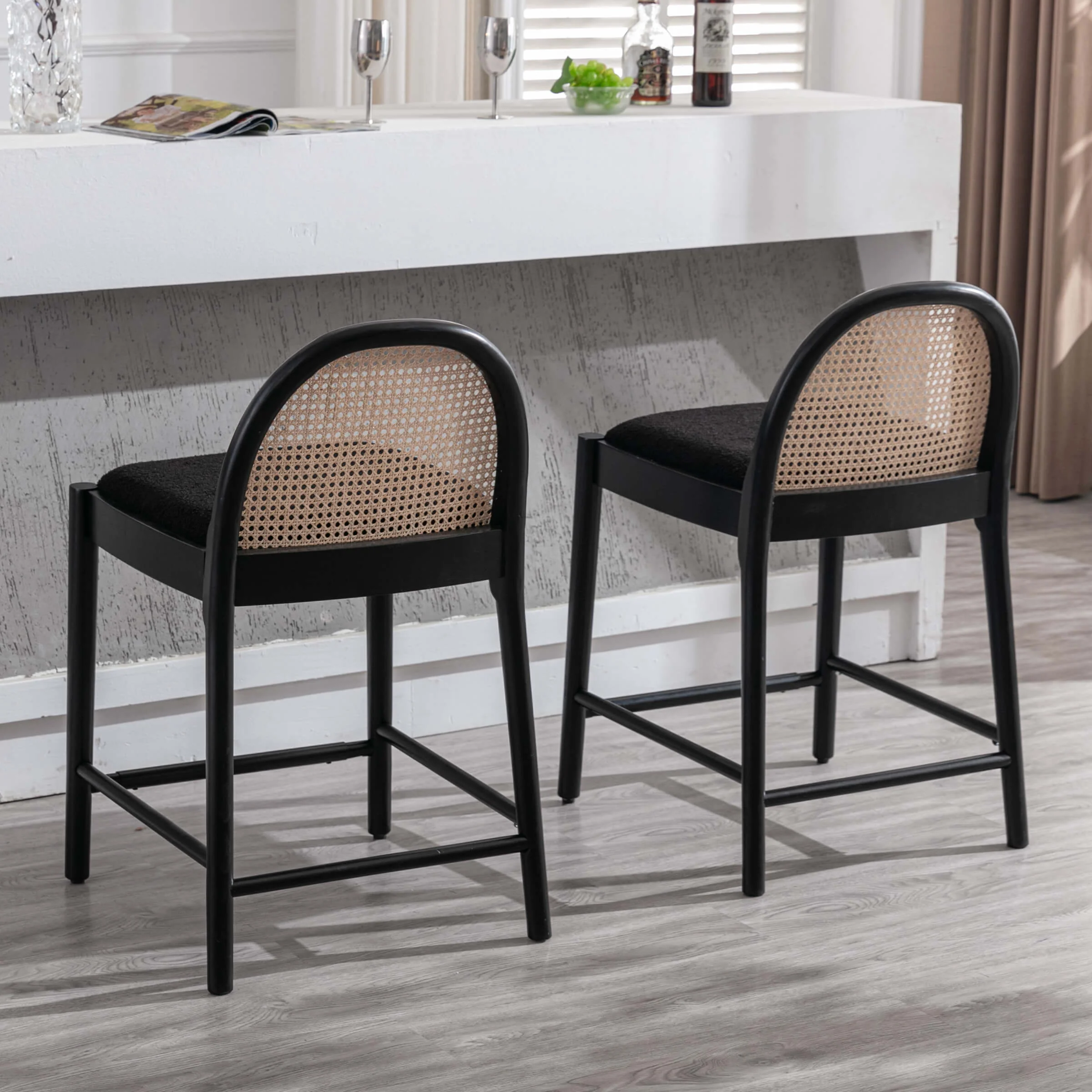 24.4"H & 30"H Rattan Backrest Wooden Legs Counter Height Stools Set of 2 - 5696CS - Image 23