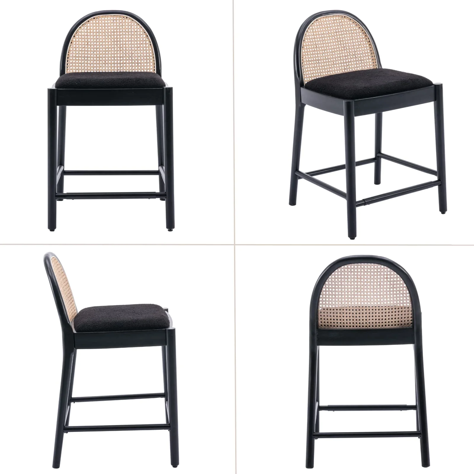 24.4"H & 30"H Rattan Backrest Wooden Legs Counter Height Stools Set of 2 - 5696CS - Image 28