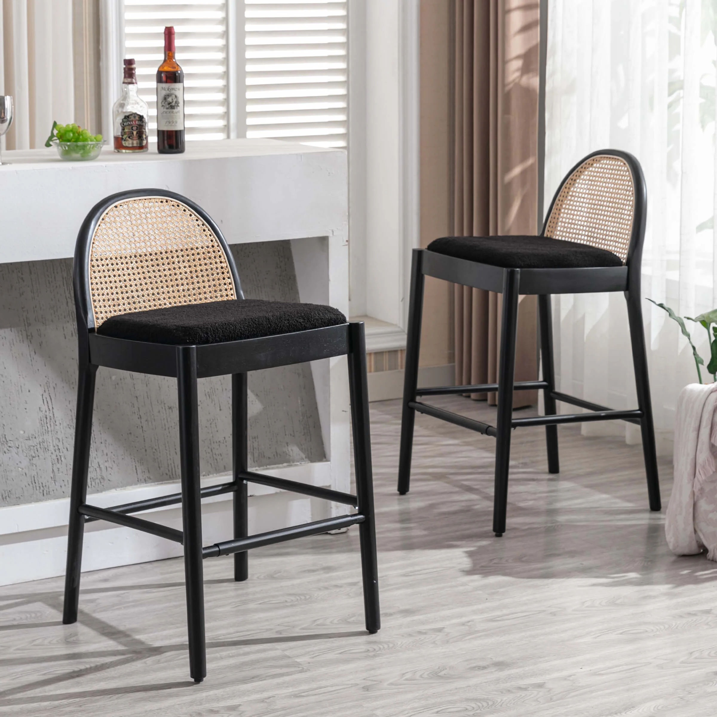 24.4"H & 30"H Rattan Backrest Wooden Legs Counter Height Stools Set of 2 - 5696CS - Image 29