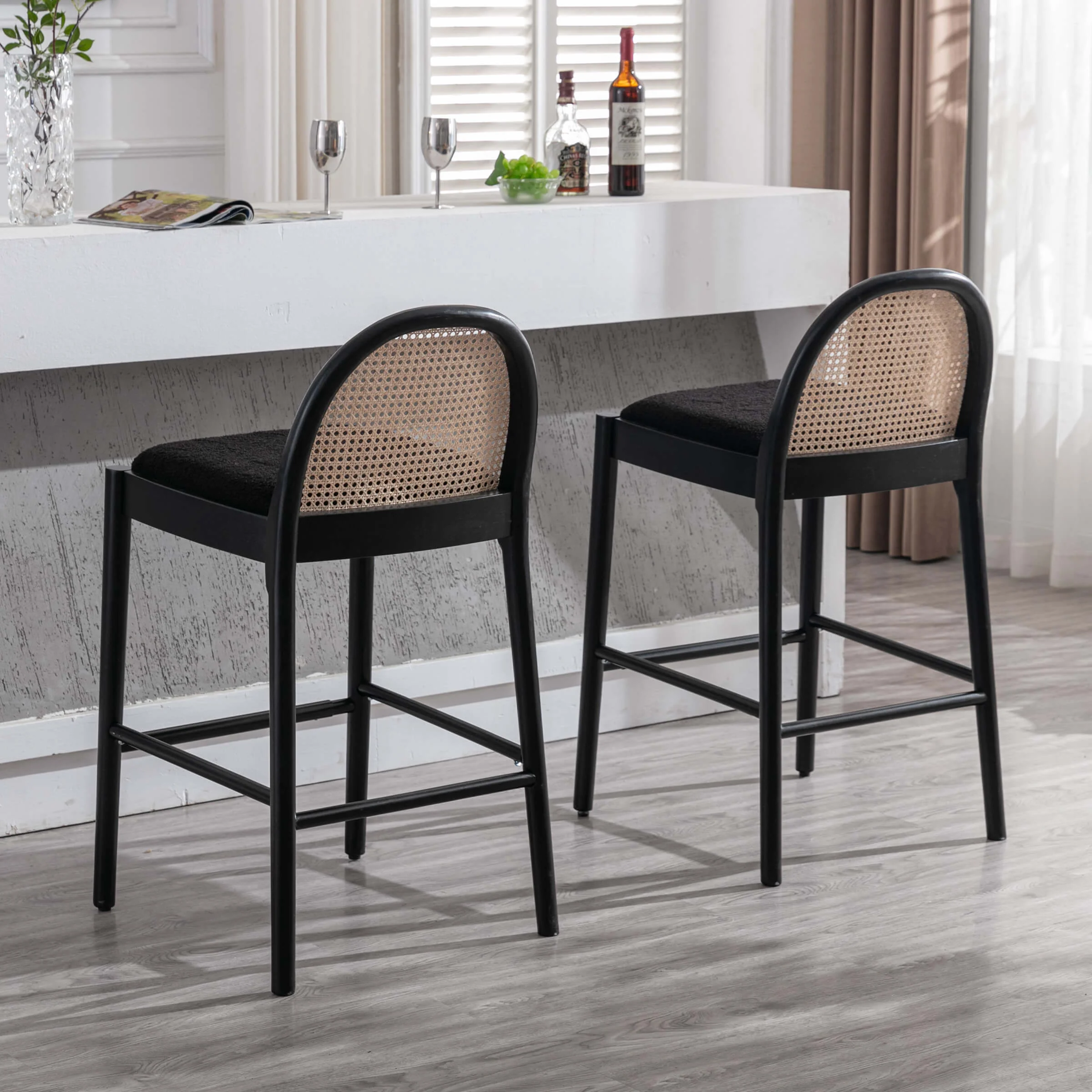 24.4"H & 30"H Rattan Backrest Wooden Legs Counter Height Stools Set of 2 - 5696CS - Image 31