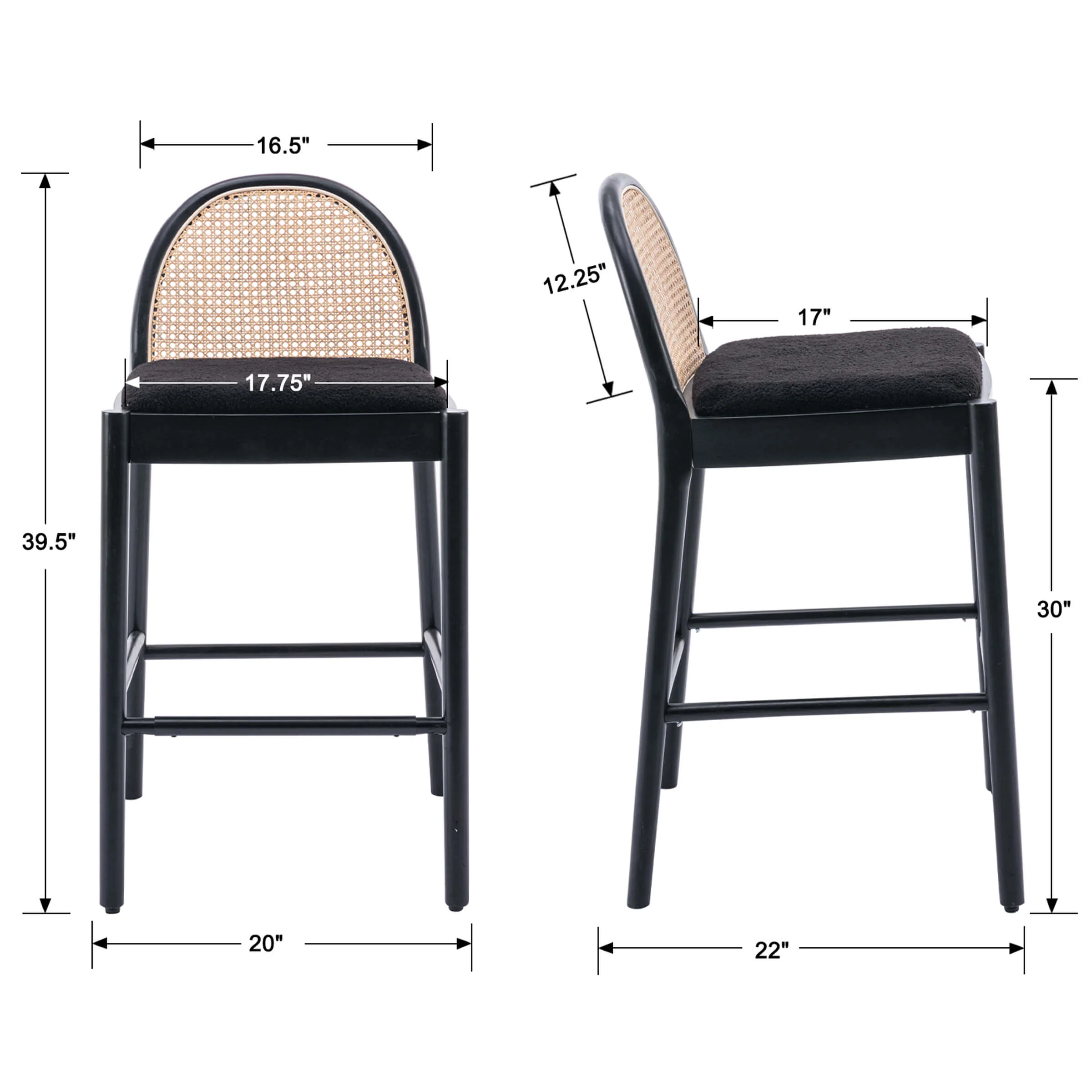 24.4"H & 30"H Rattan Backrest Wooden Legs Counter Height Stools Set of 2 - 5696CS - Image 32