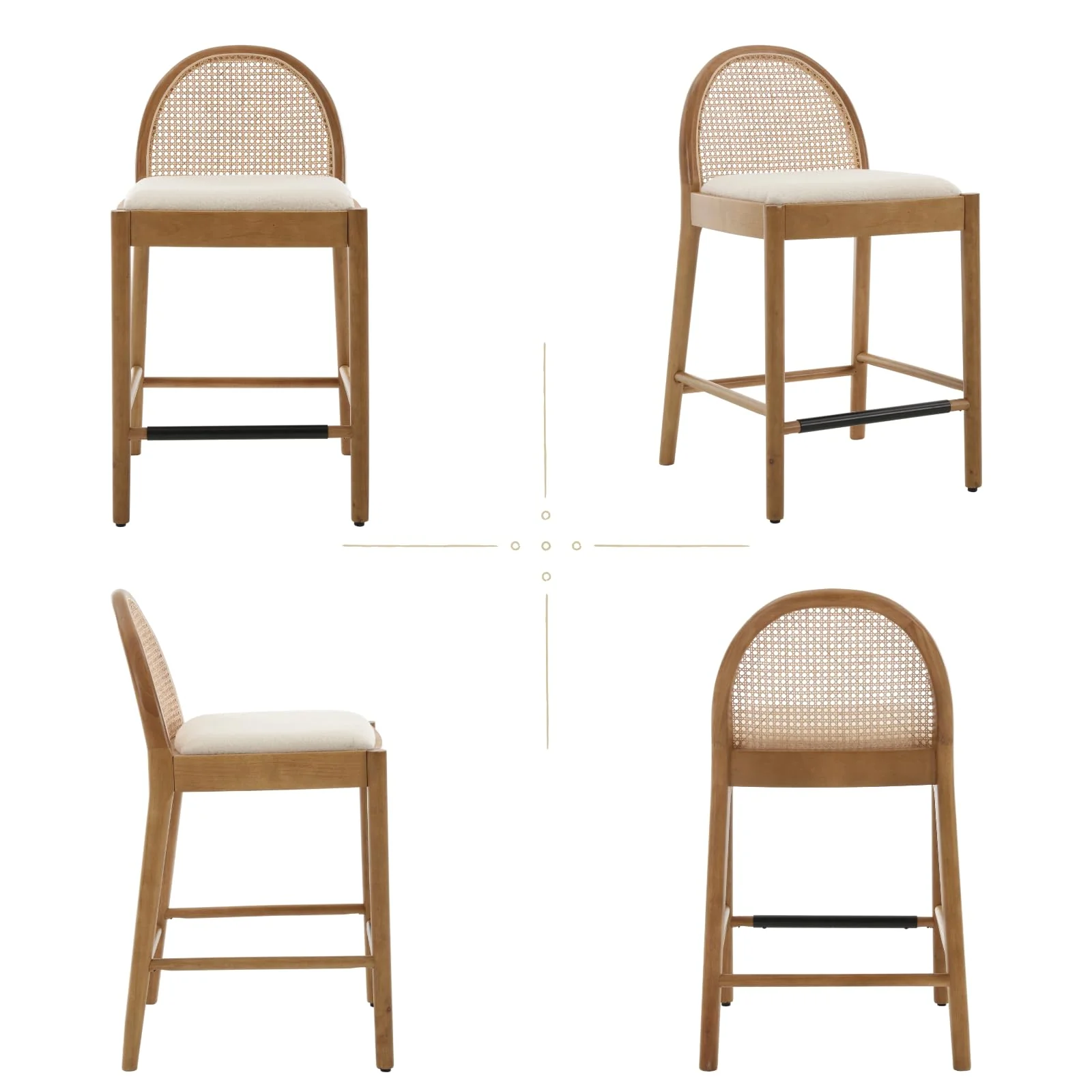 24.4"H & 30"H Rattan Backrest Wooden Legs Counter Height Stools Set of 2 - 5696CS - Image 40