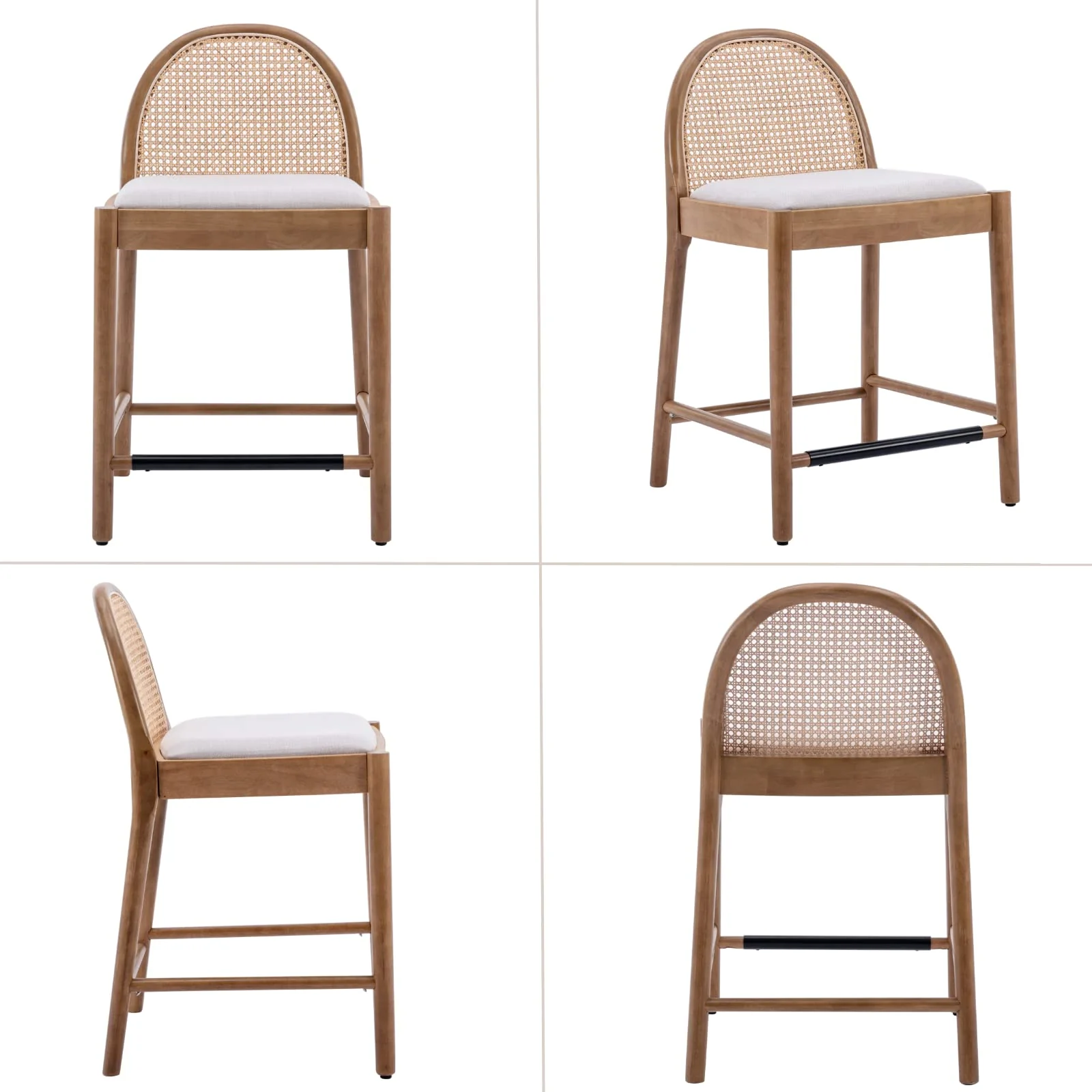 24.4"H & 30"H Rattan Backrest Wooden Legs Counter Height Stools Set of 2 - 5696CS - Image 7