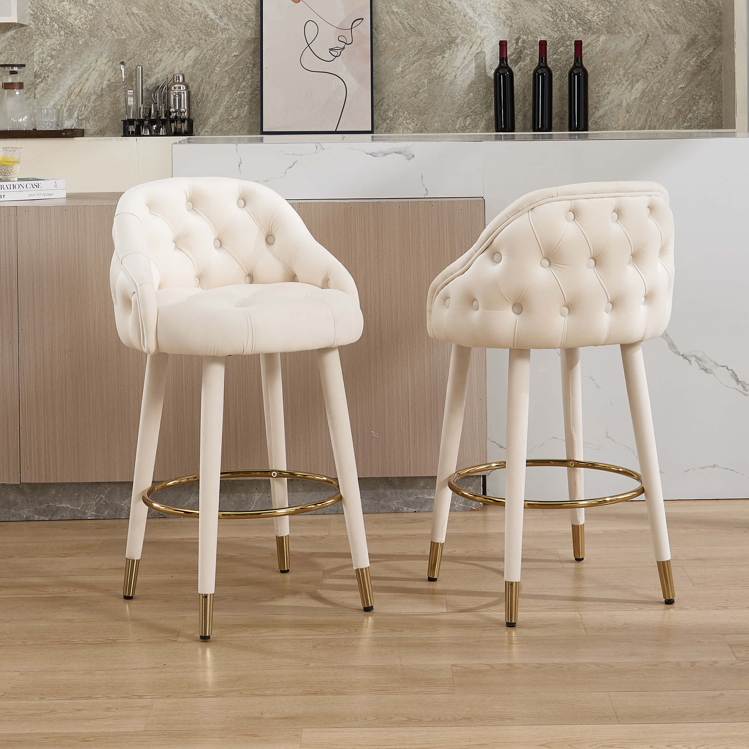 Velvet Counter Height Bar Stool with Oak Wood Legs - 2429CS - Image 17