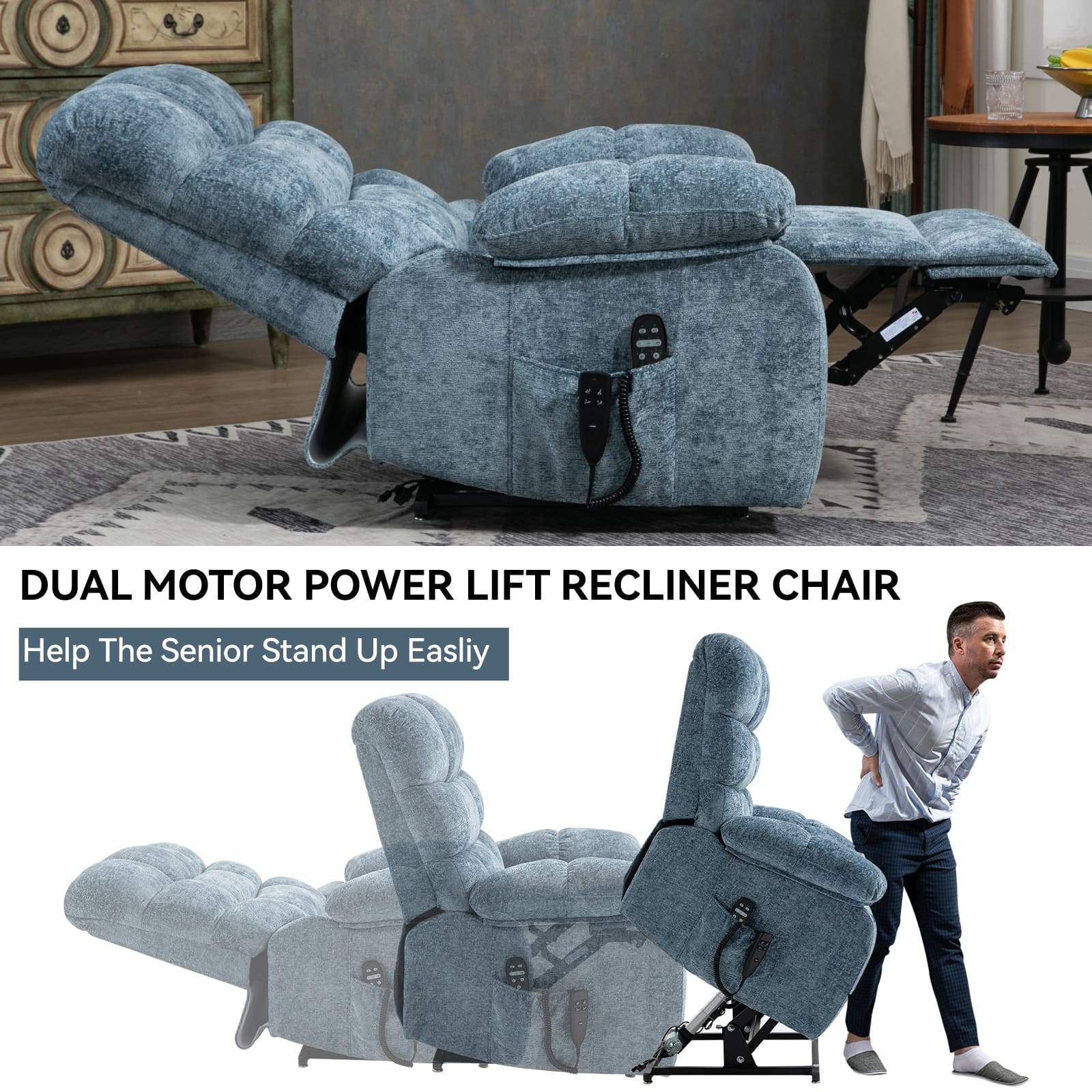 Oversized German Dual Motor Electric Massage Heat Power Lift Recliner Chair - Image 10
