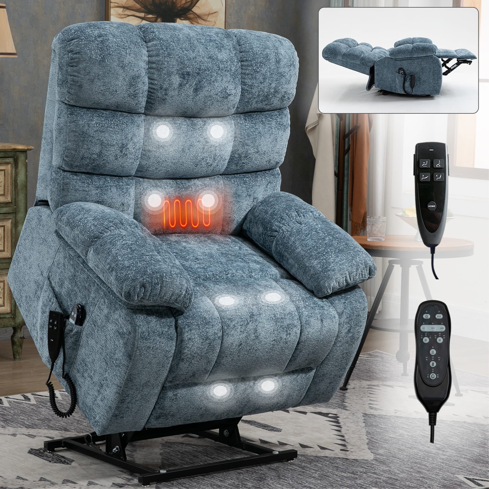 Oversized German Dual Motor Electric Massage Heat Power Lift Recliner Chair - Image 11