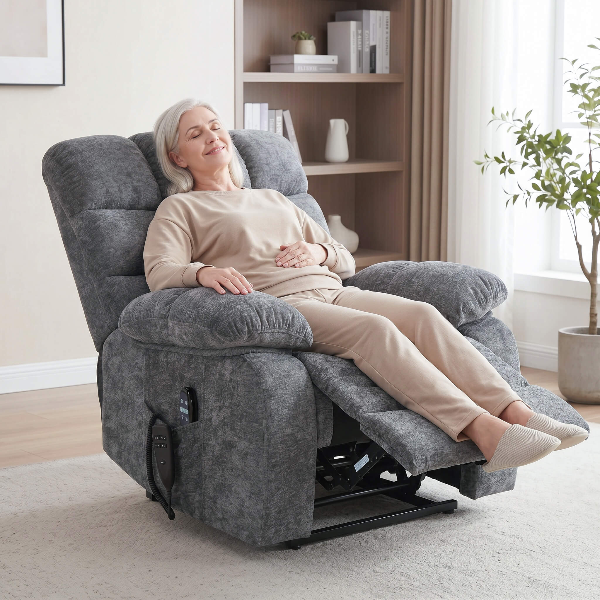 Oversized German Dual Motor Electric Massage Heat Power Lift Recliner Chair - Image 14
