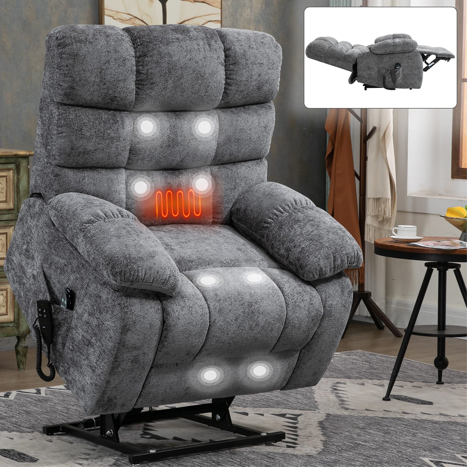 Oversized German Dual Motor Electric Massage Heat Power Lift Recliner Chair - Image 15