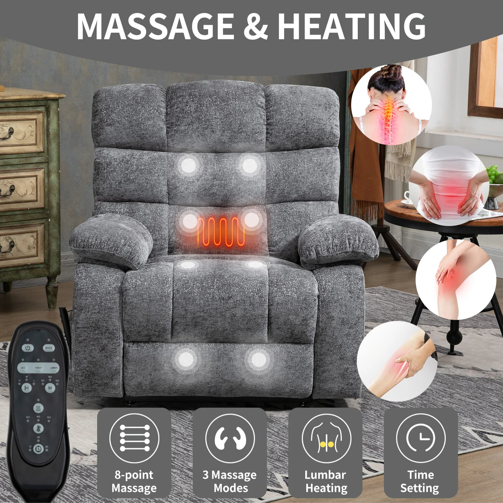 Oversized German Dual Motor Electric Massage Heat Power Lift Recliner Chair - Image 16