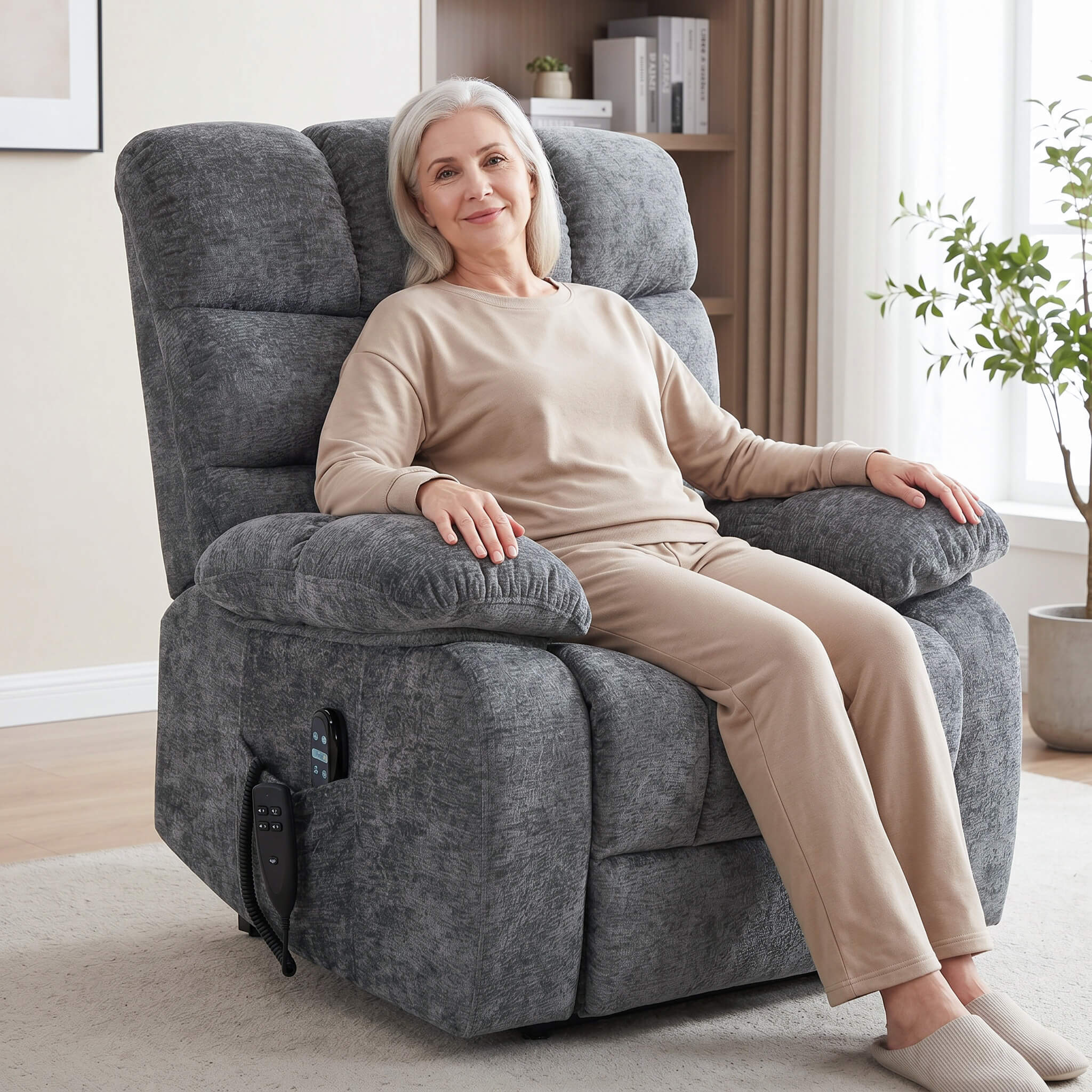 Oversized German Dual Motor Electric Massage Heat Power Lift Recliner Chair - Image 17