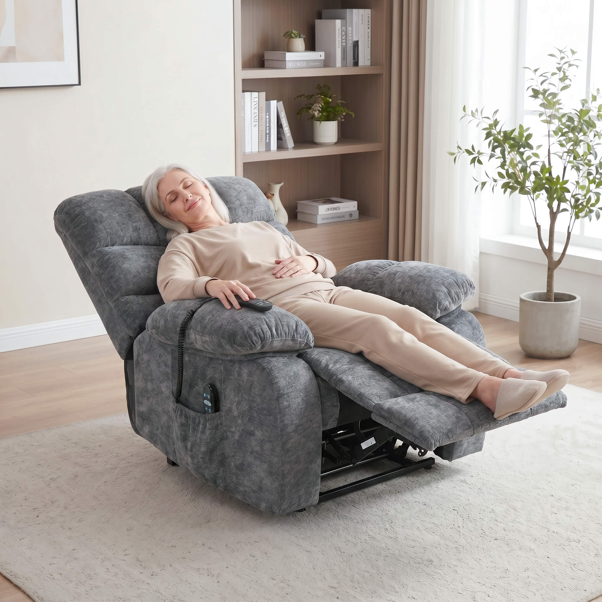 Oversized German Dual Motor Electric Massage Heat Power Lift Recliner Chair - Image 18