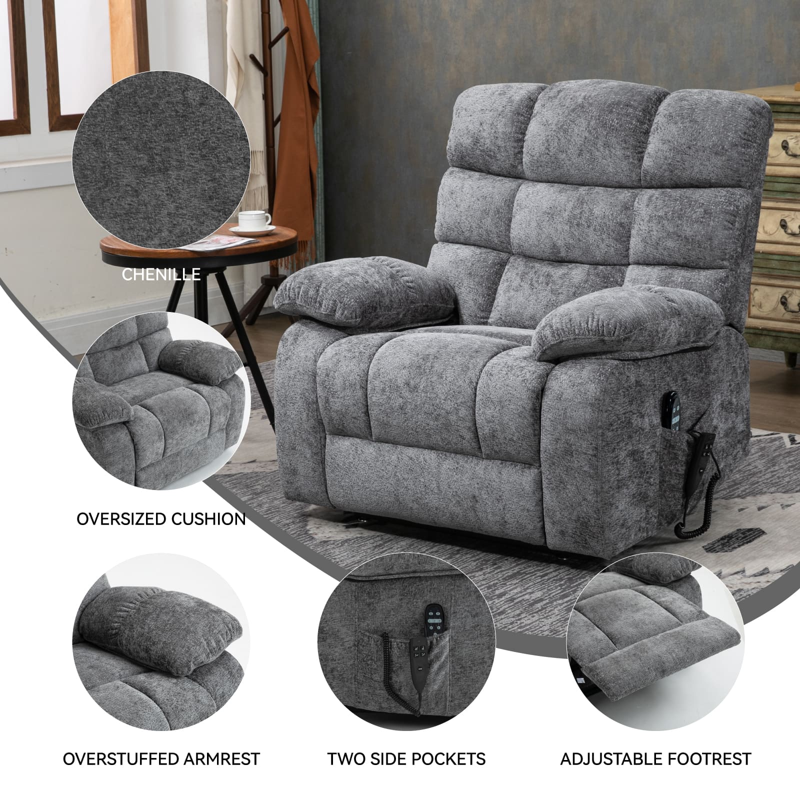 Oversized German Dual Motor Electric Massage Heat Power Lift Recliner Chair - Image 19