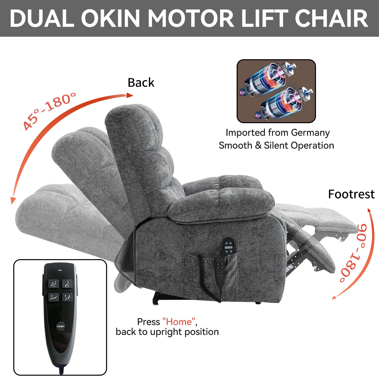 Oversized German Dual Motor Electric Massage Heat Power Lift Recliner Chair - Image 21
