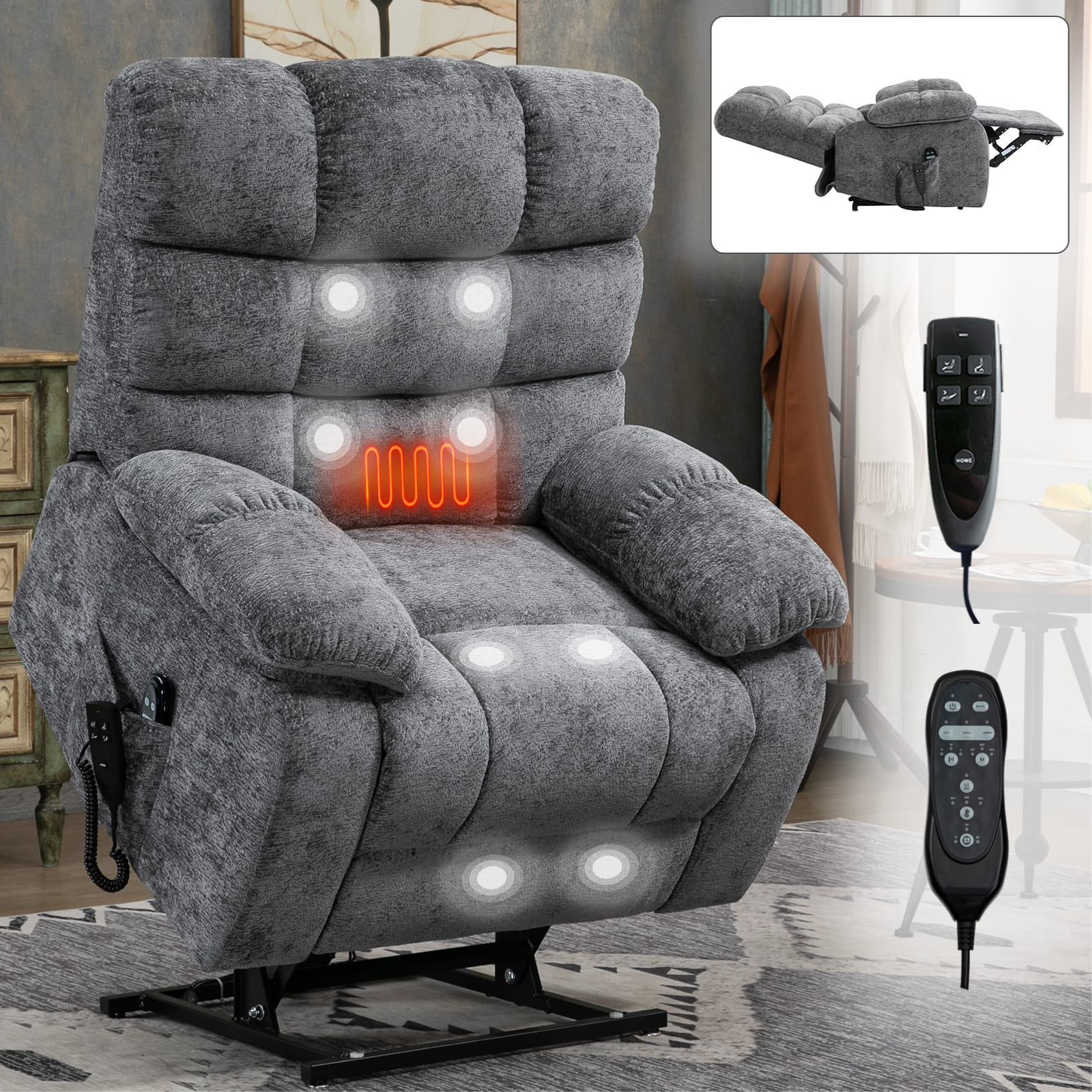 Oversized German Dual Motor Electric Massage Heat Power Lift Recliner Chair - Image 23