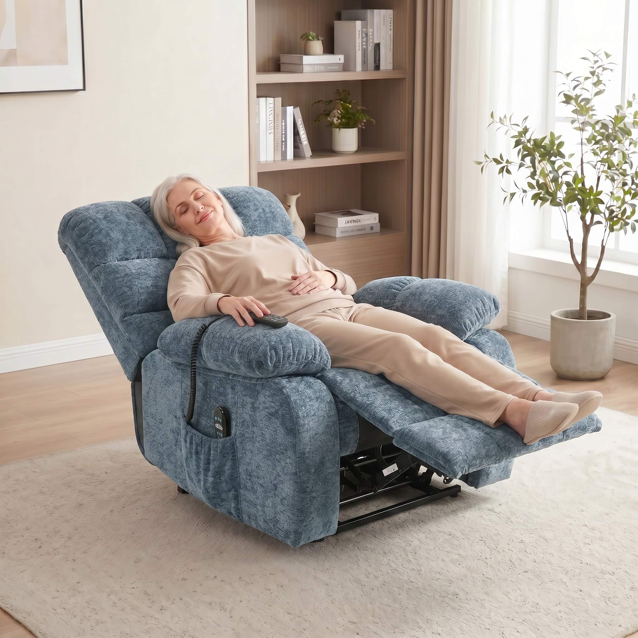 Oversized German Dual Motor Electric Massage Heat Power Lift Recliner Chair - Image 4