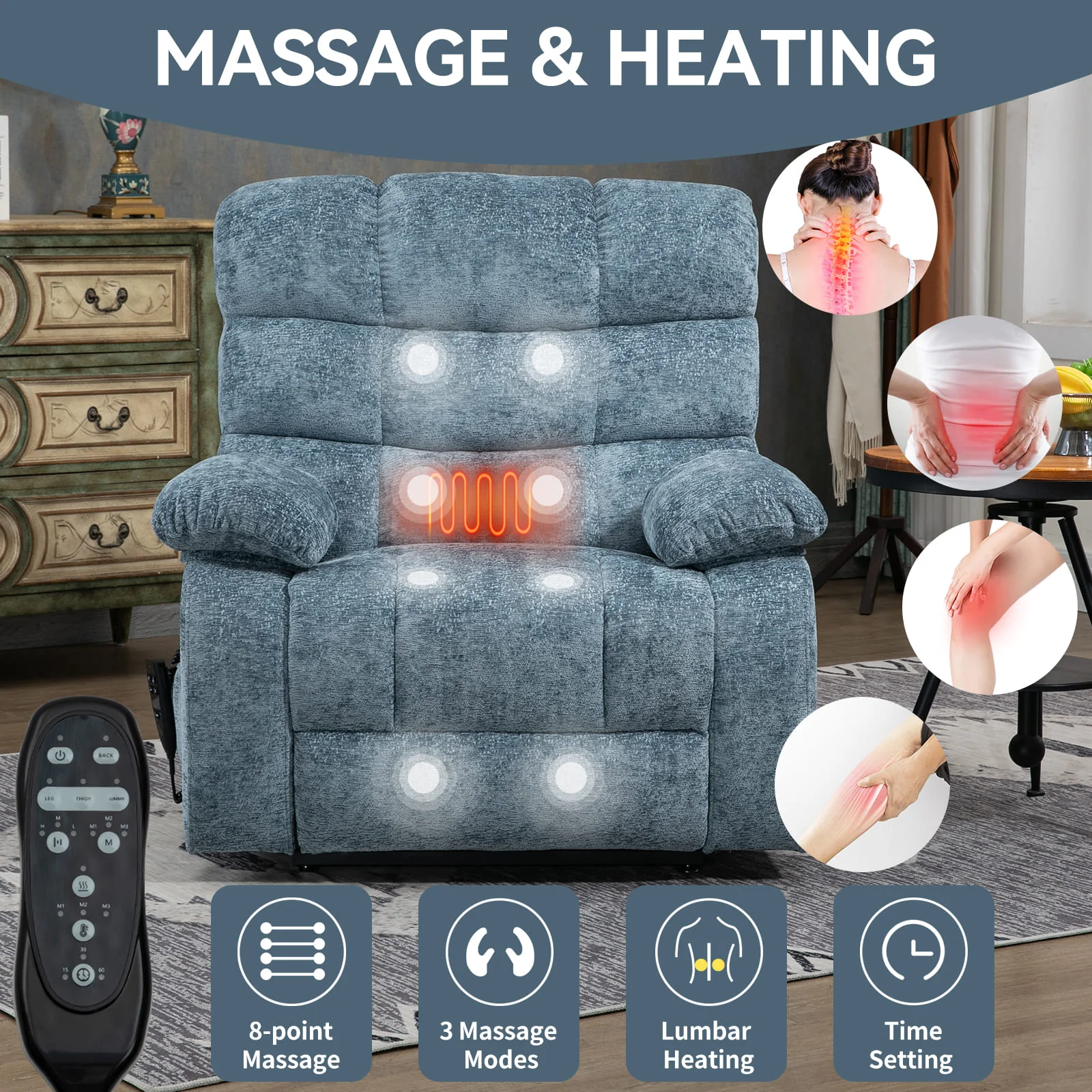 Oversized German Dual Motor Electric Massage Heat Power Lift Recliner Chair - Image 5
