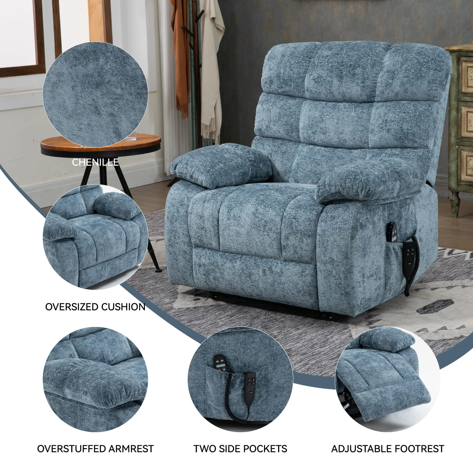 Oversized German Dual Motor Electric Massage Heat Power Lift Recliner Chair - Image 6