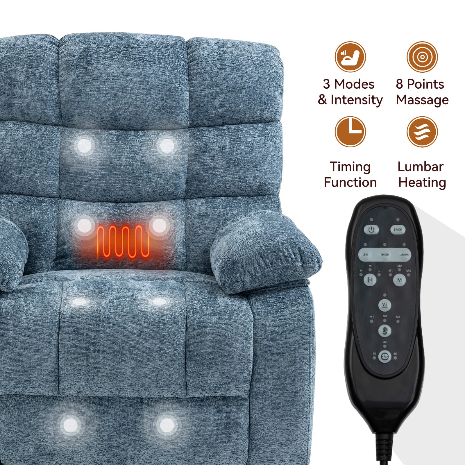 Oversized German Dual Motor Electric Massage Heat Power Lift Recliner Chair - Image 7