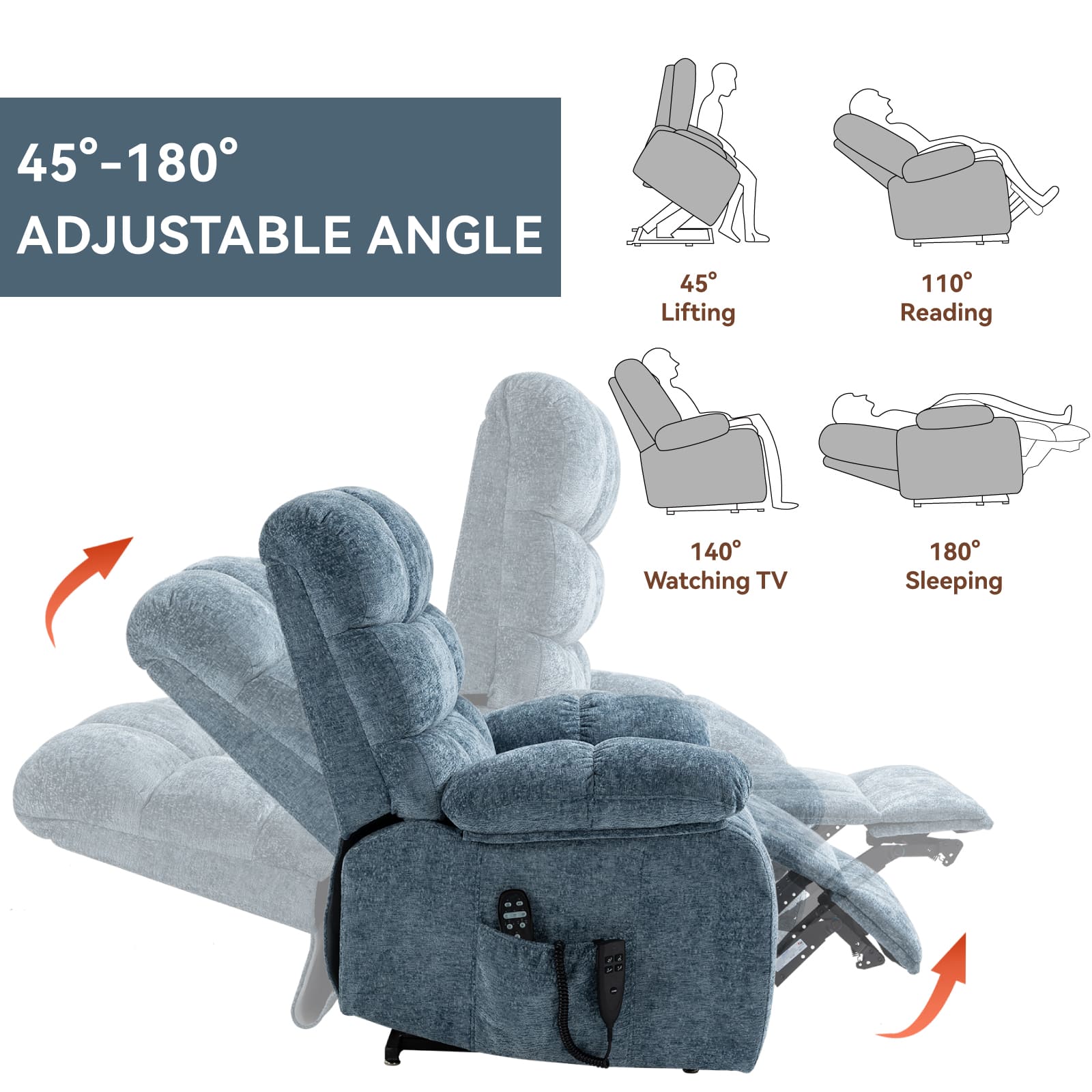 Oversized German Dual Motor Electric Massage Heat Power Lift Recliner Chair - Image 8
