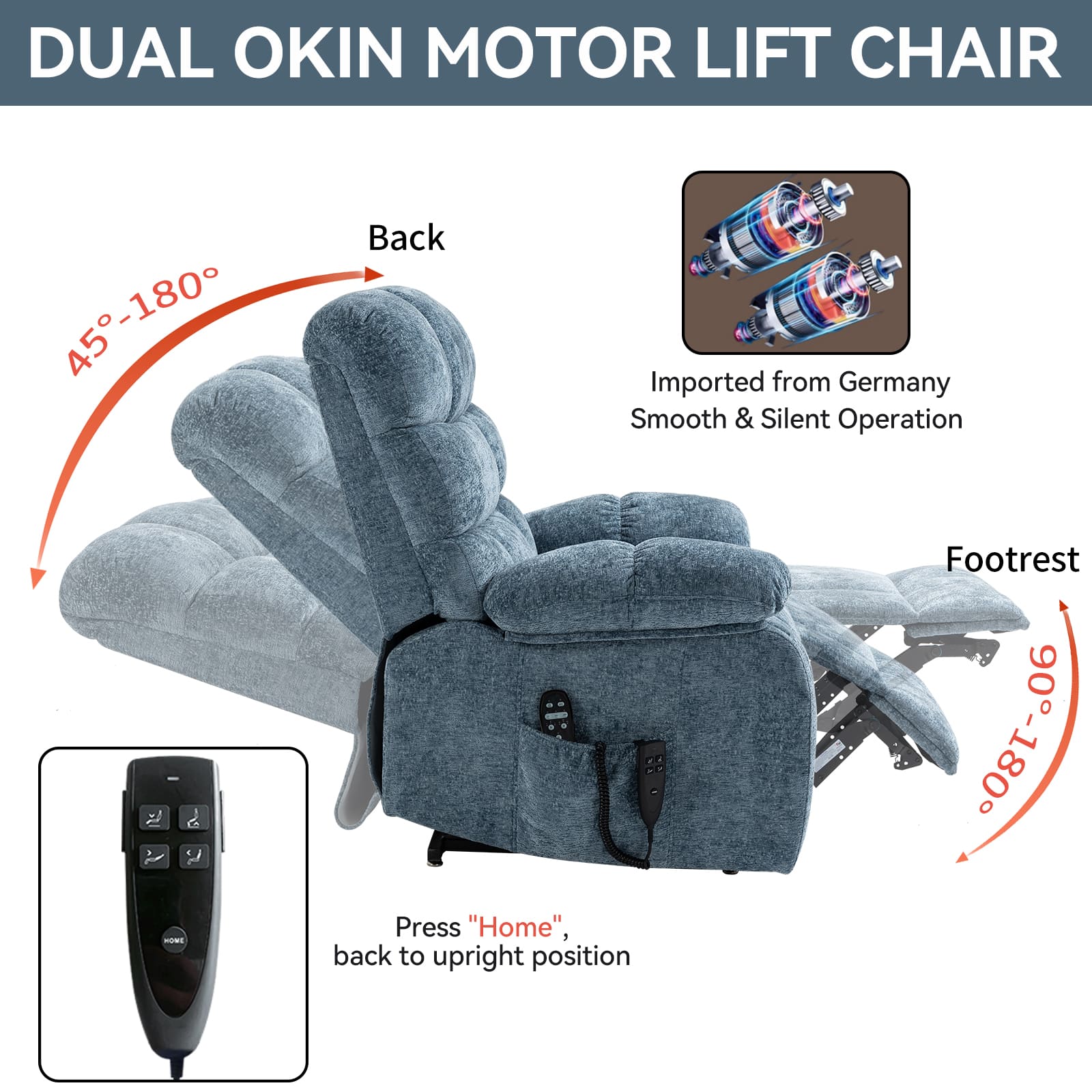Oversized German Dual Motor Electric Massage Heat Power Lift Recliner Chair - Image 9