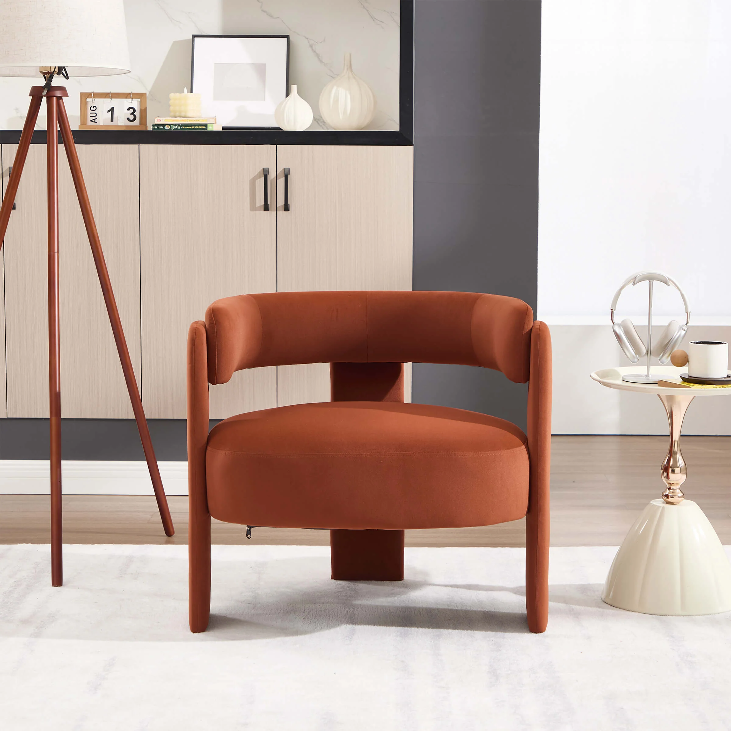 Mid-Century Modern Barrel Velvet Accent Chair - Image 11