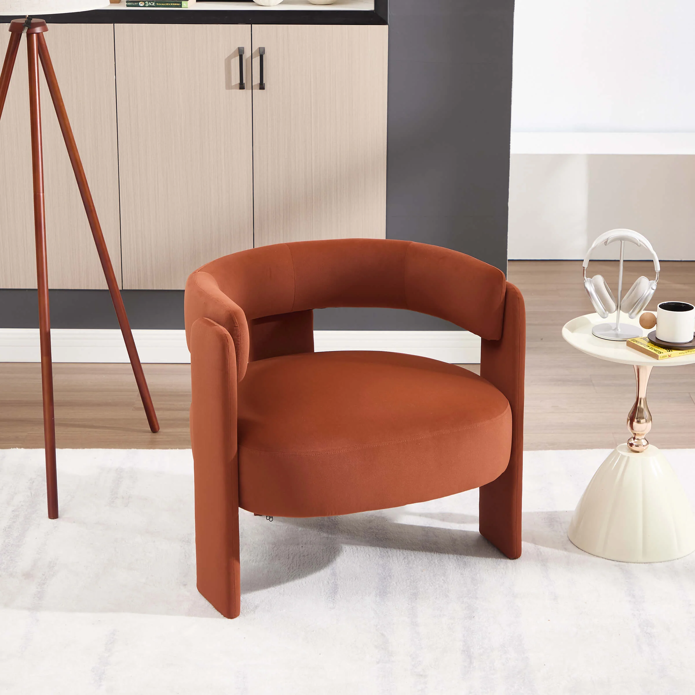 Mid-Century Modern Barrel Velvet Accent Chair - Image 12