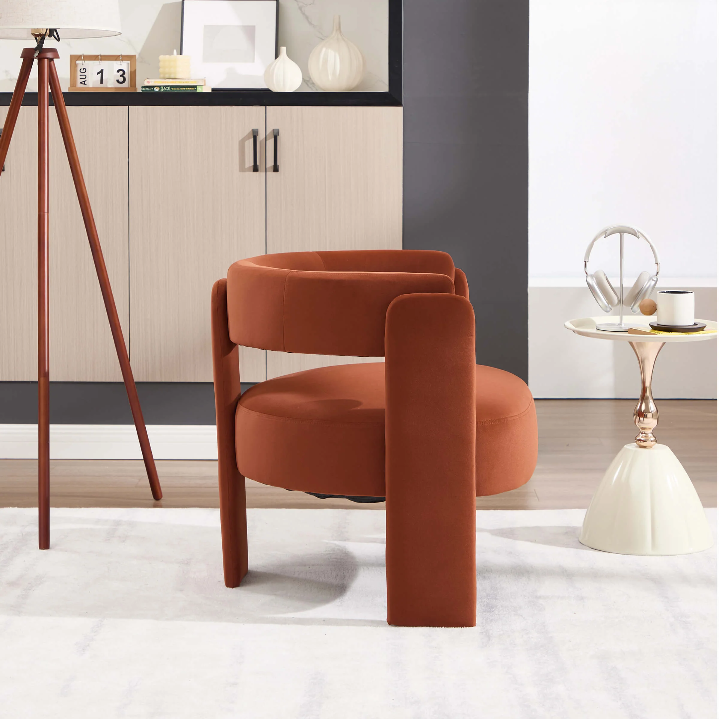 Mid-Century Modern Barrel Velvet Accent Chair - Image 13