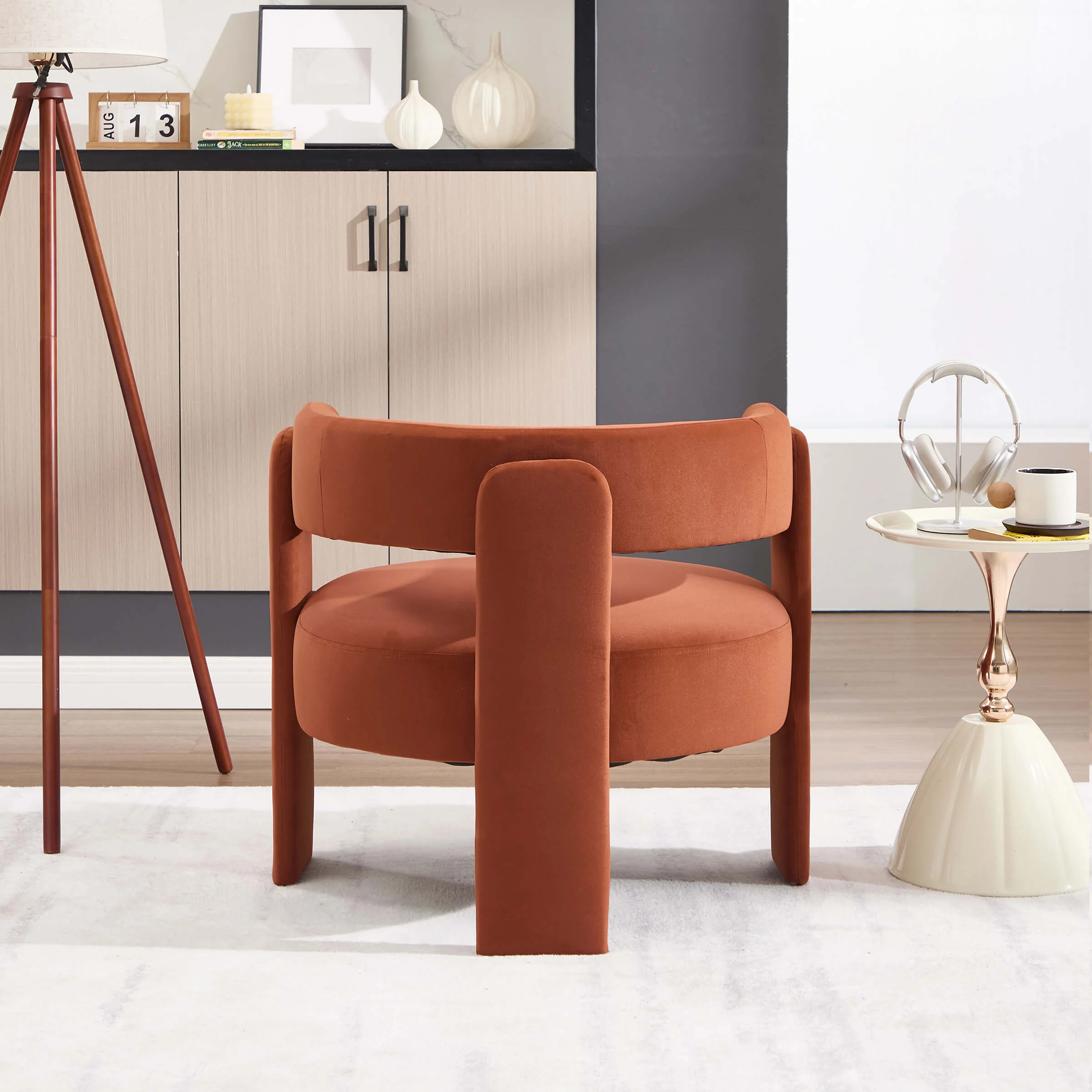Mid-Century Modern Barrel Velvet Accent Chair - Image 14
