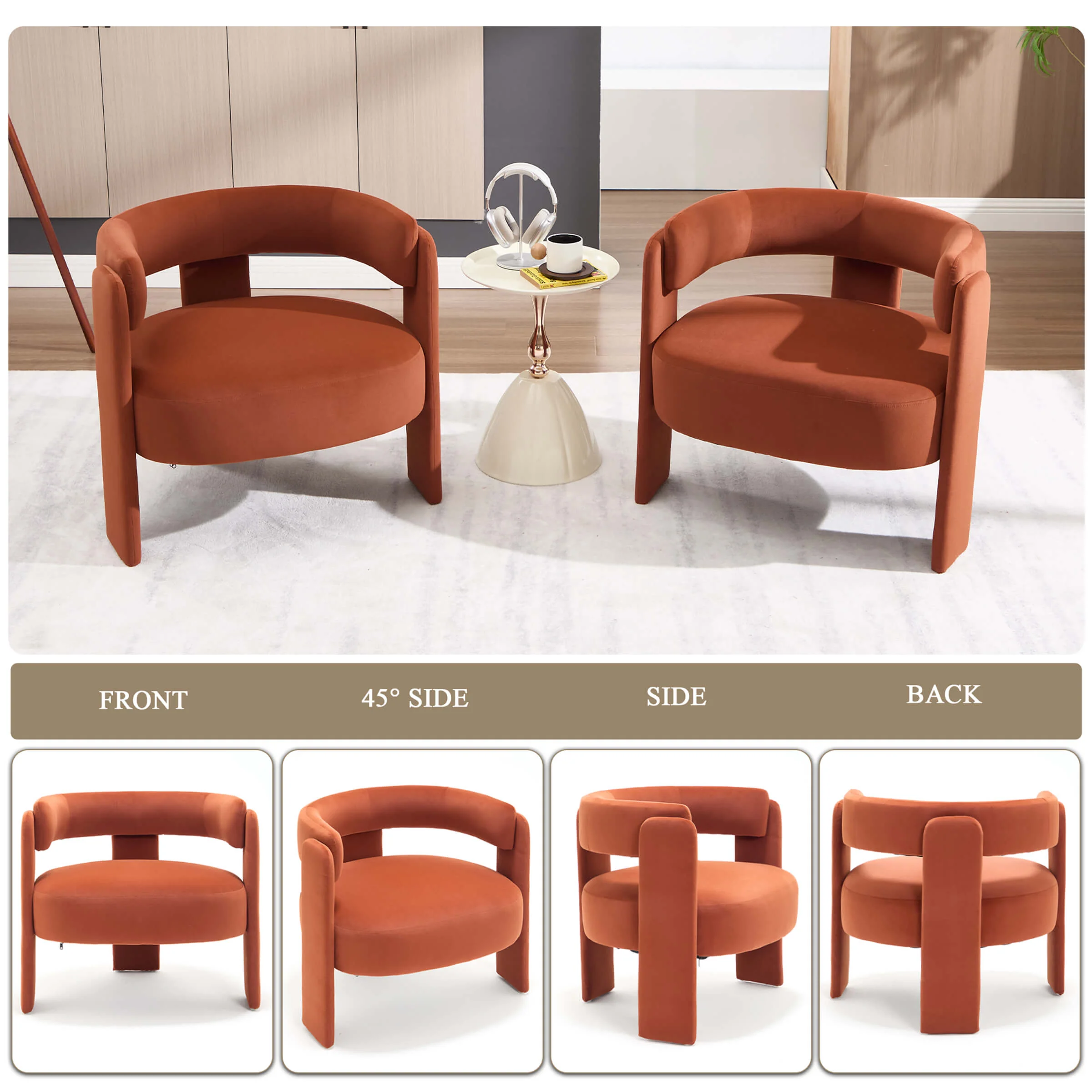 Mid-Century Modern Barrel Velvet Accent Chair - Image 15