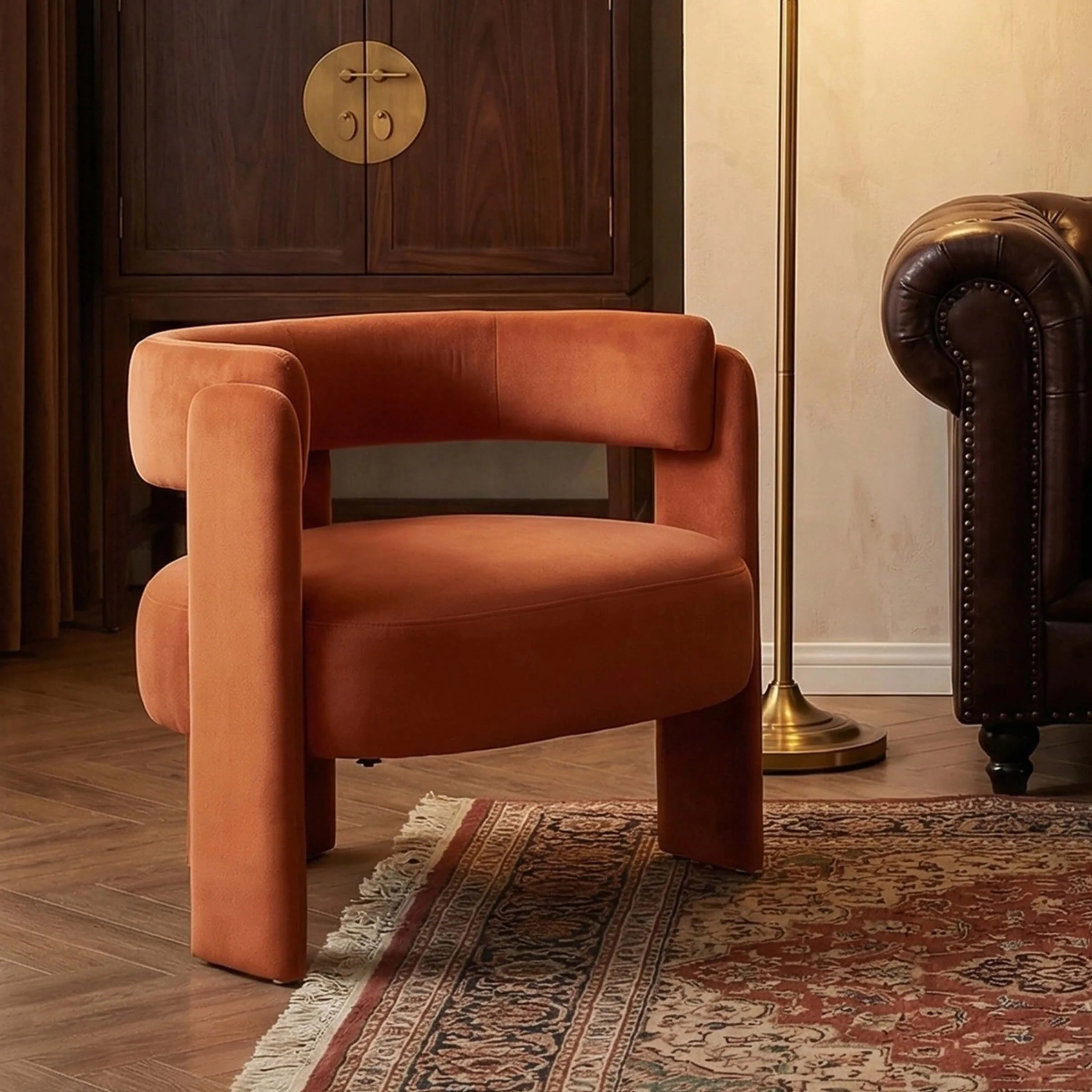 Mid-Century Modern Barrel Velvet Accent Chair - Image 9