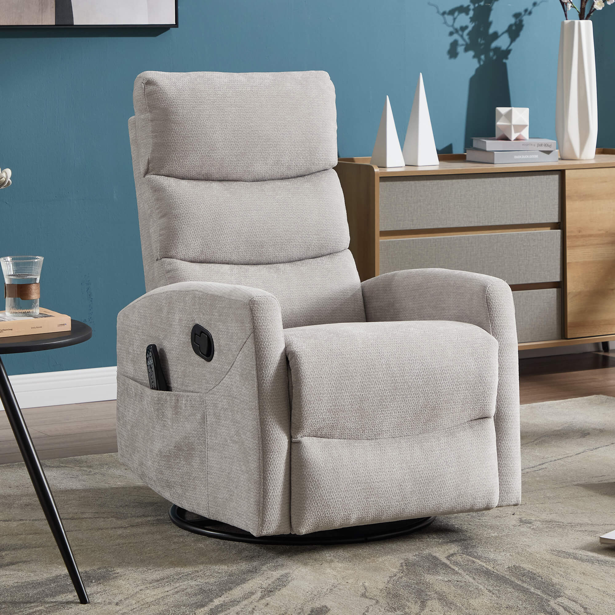 Modern Chenille 360 Swivel Rocker Massage Heat Recliner Chair - Image 14