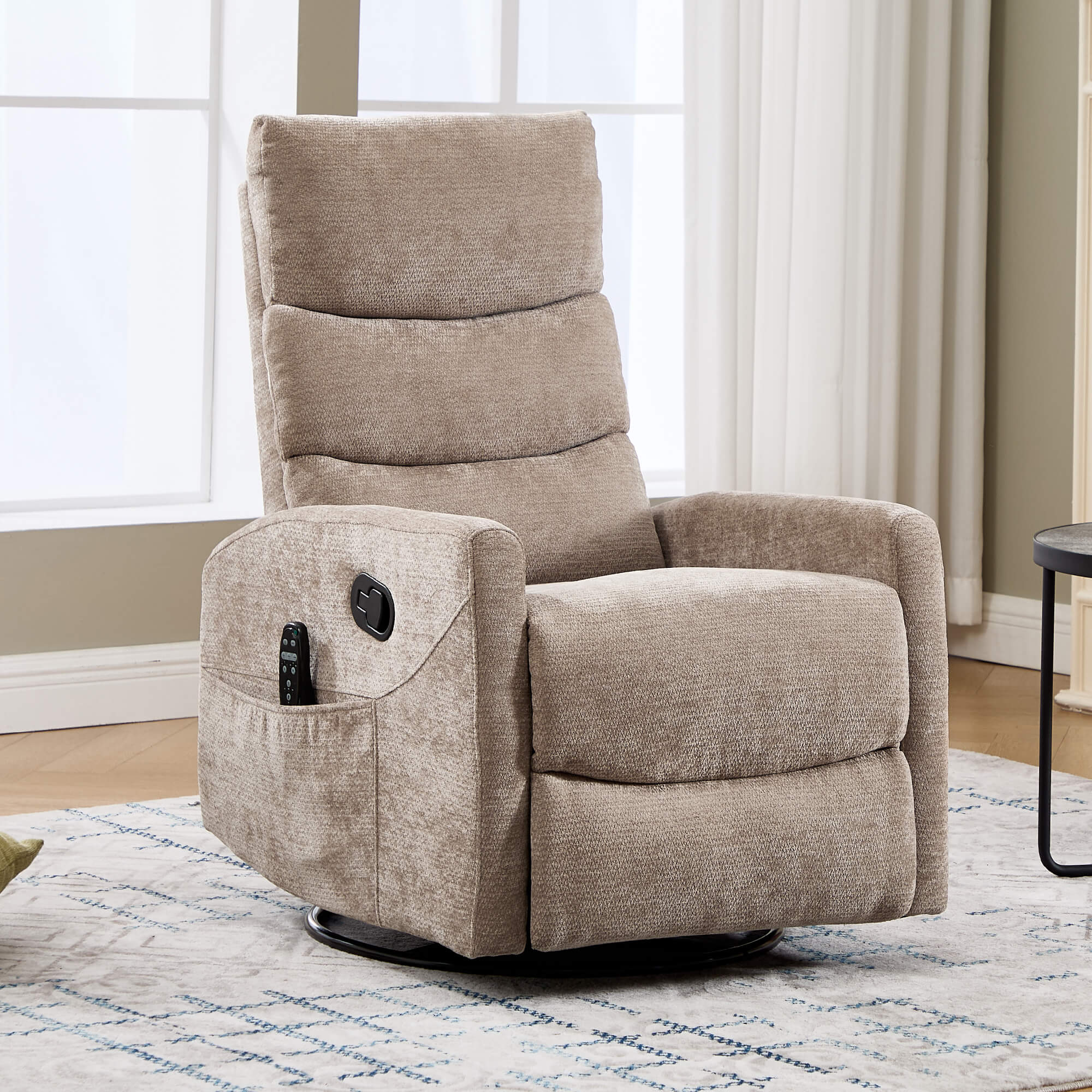 Modern Chenille 360 Swivel Rocker Massage Heat Recliner Chair - Image 21