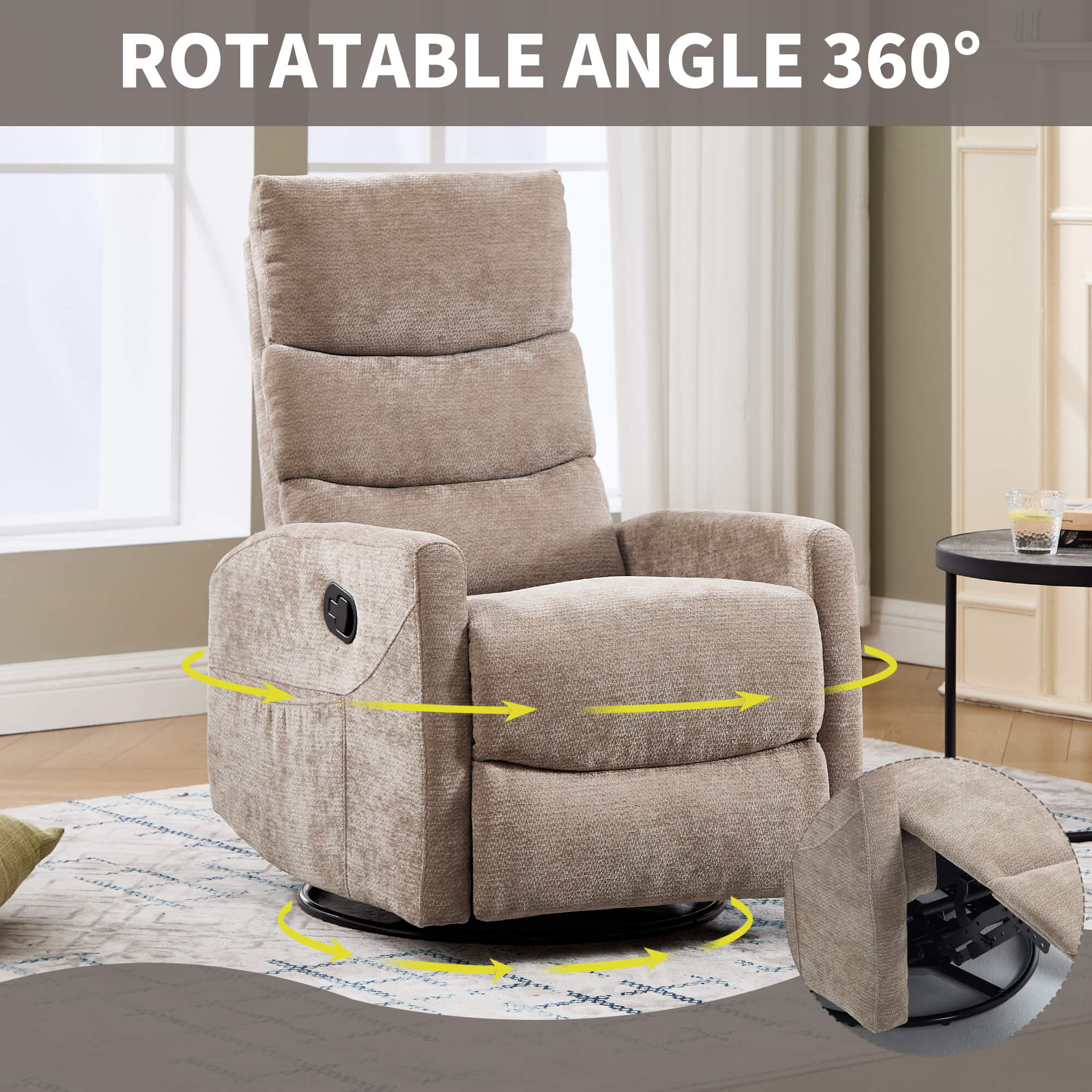 Modern Chenille 360 Swivel Rocker Massage Heat Recliner Chair - Image 22