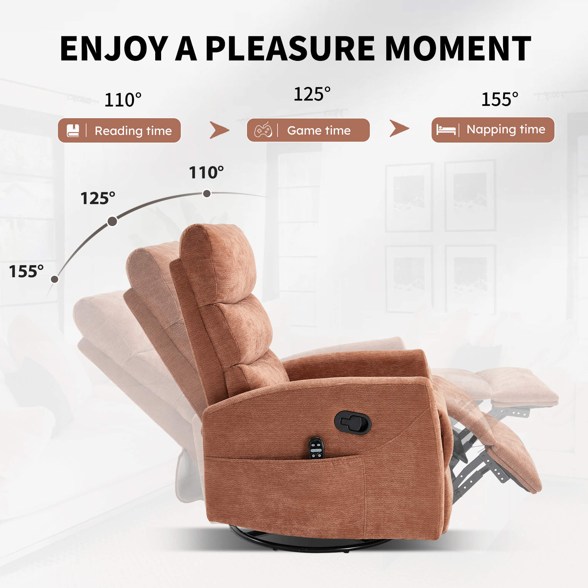 Modern Chenille 360 Swivel Rocker Massage Heat Recliner Chair - Image 6