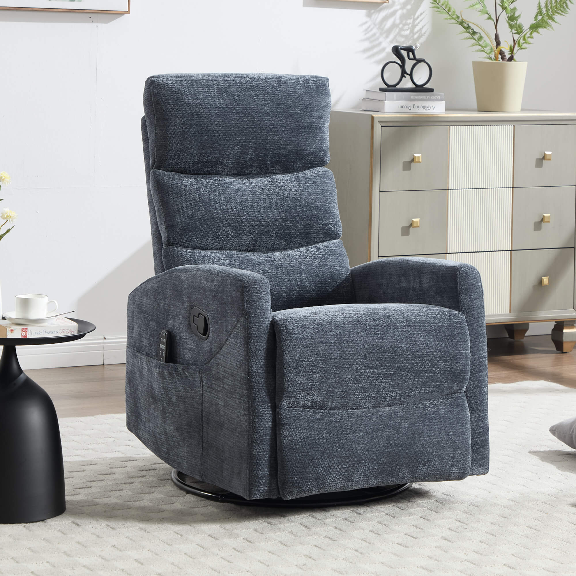 Modern Chenille 360 Swivel Rocker Massage Heat Recliner Chair - Image 8