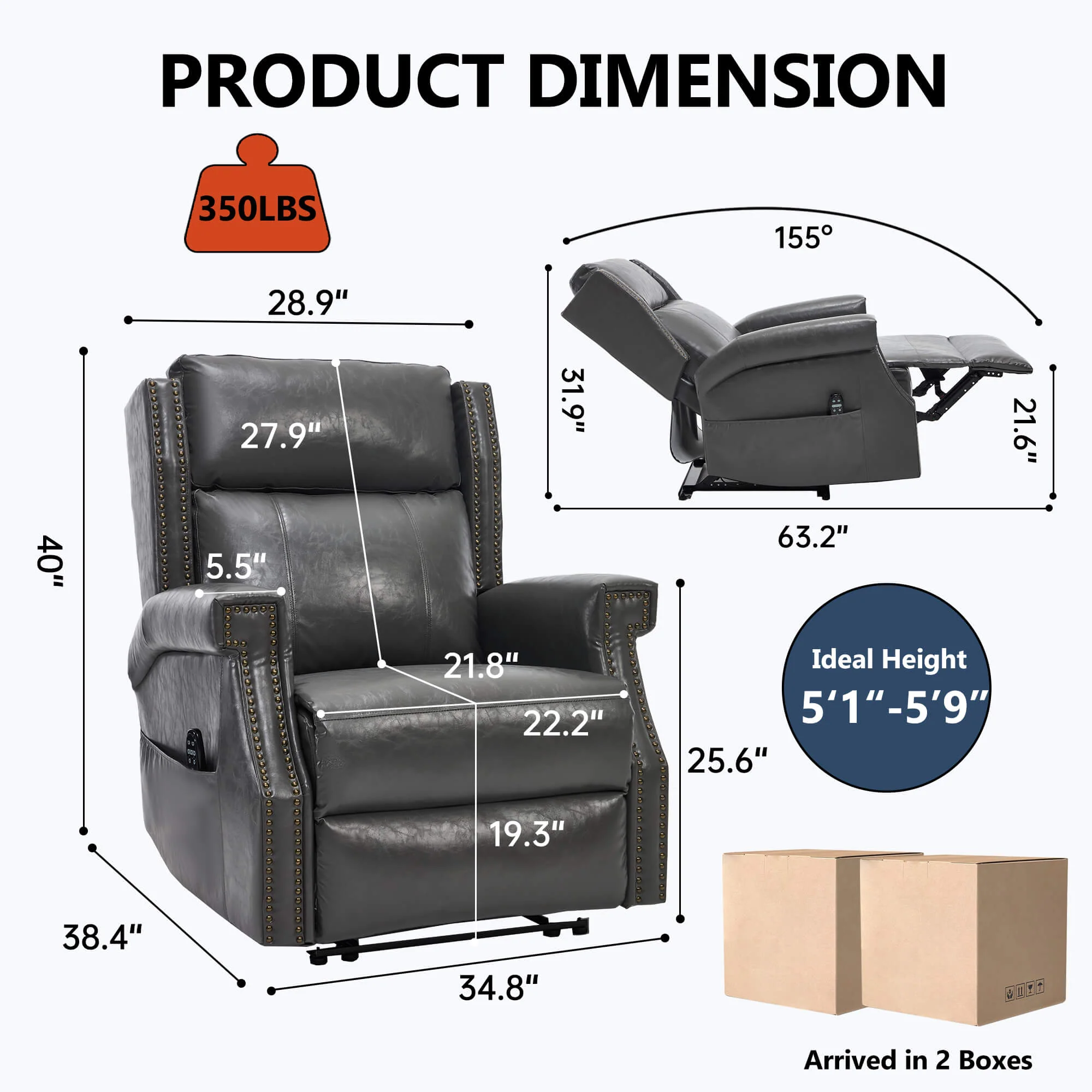 Waxed Faux Leather Massage Heat Modern Manual Recliner Chair - Image 10