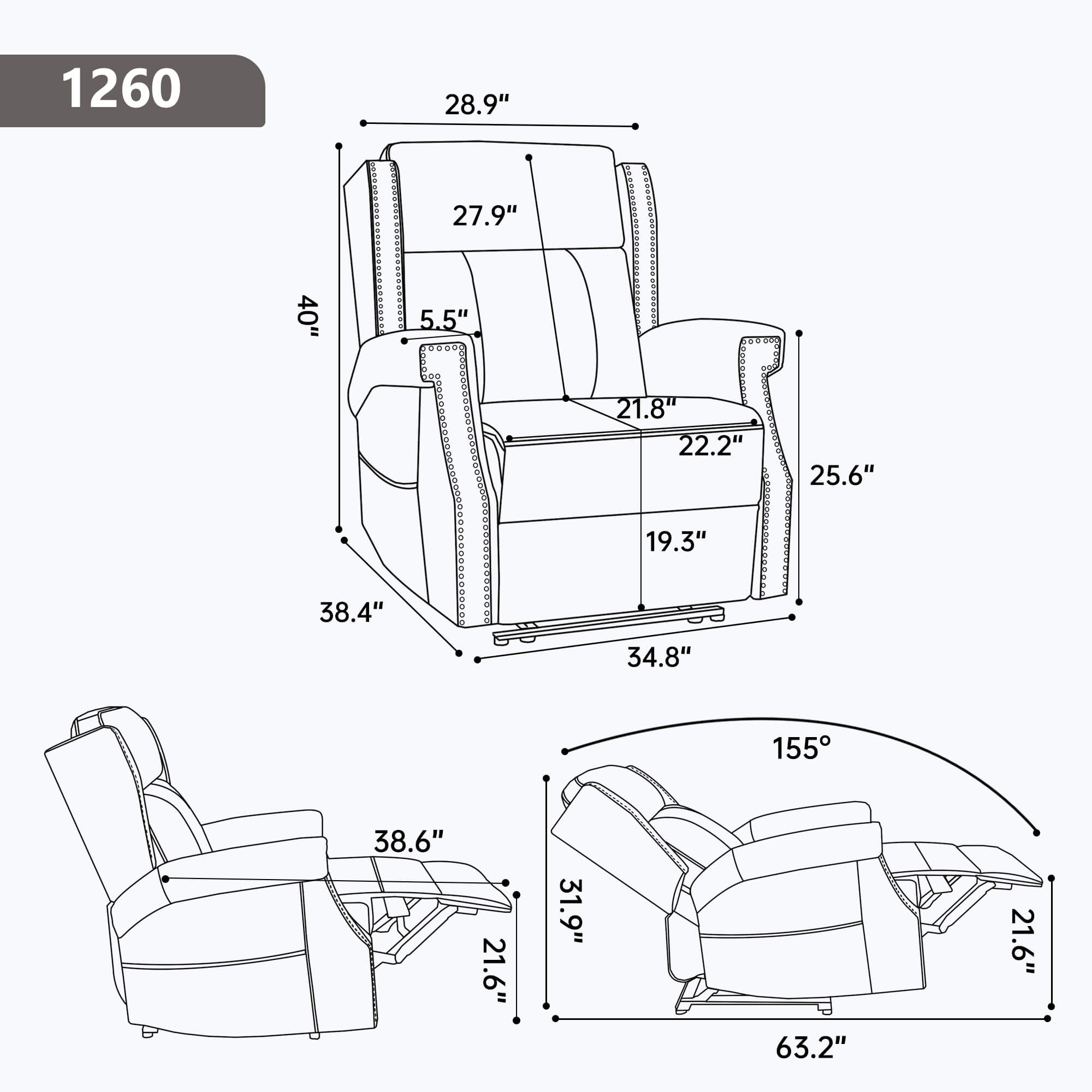 Waxed Faux Leather Massage Heat Modern Manual Recliner Chair - Image 13