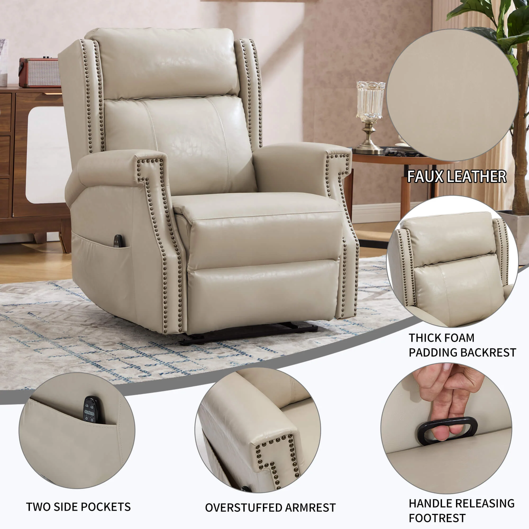 Waxed Faux Leather Massage Heat Modern Manual Recliner Chair - Image 18