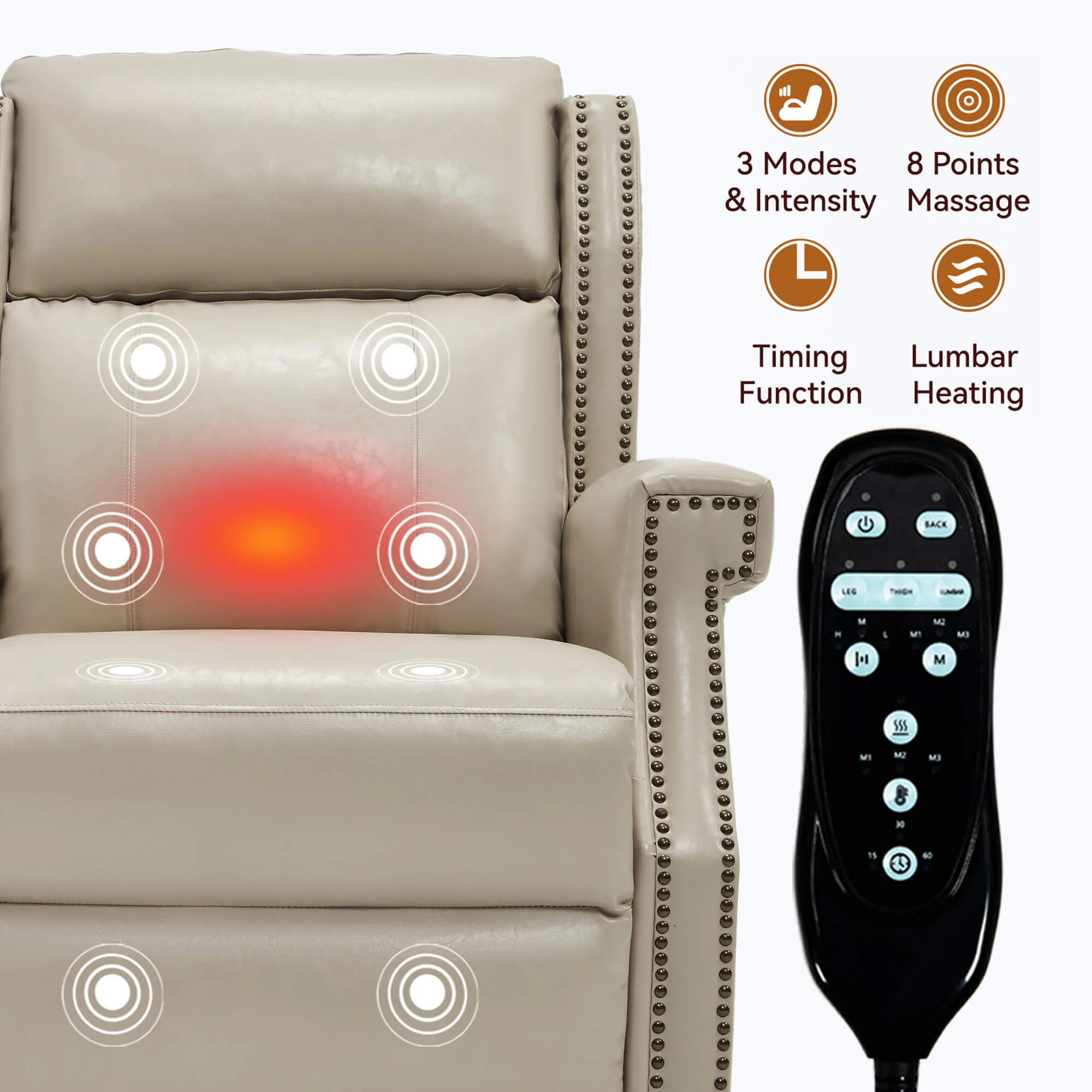 Waxed Faux Leather Massage Heat Modern Manual Recliner Chair - Image 19
