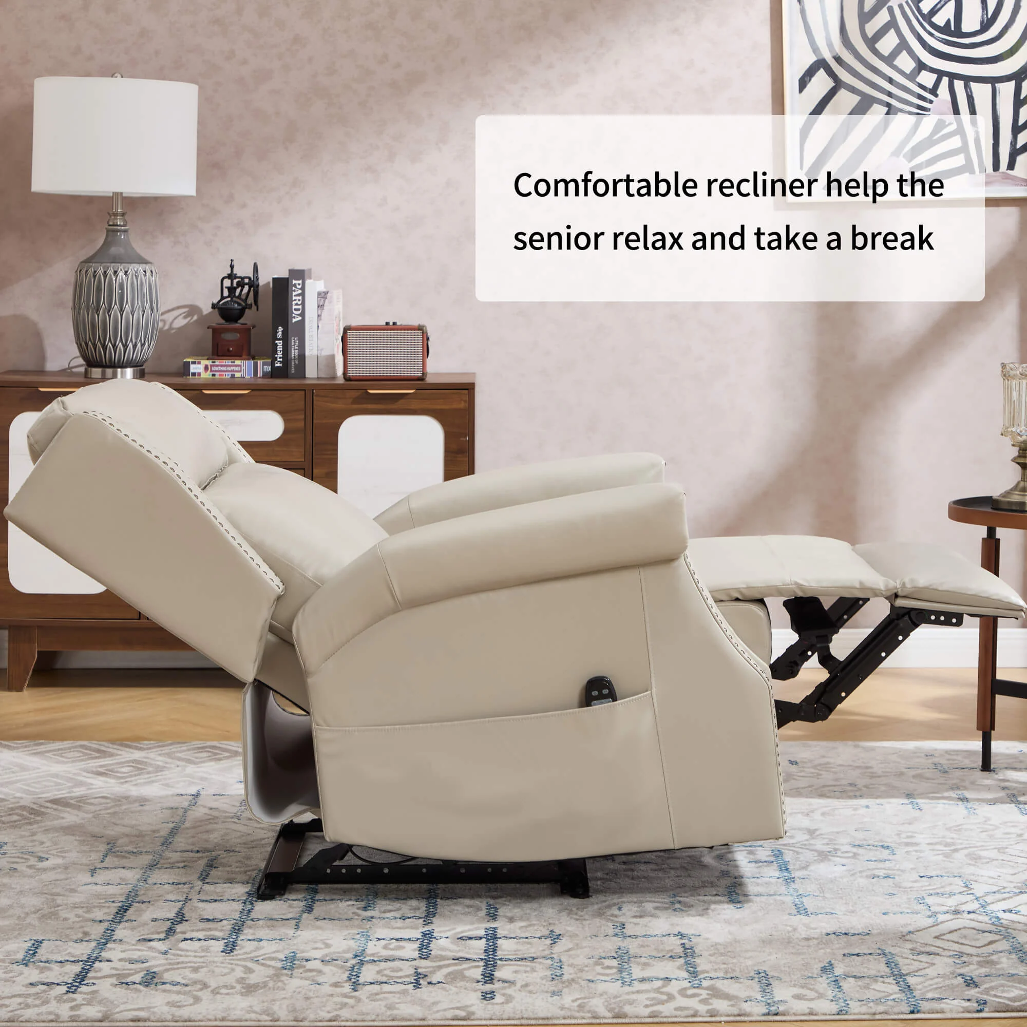 Waxed Faux Leather Massage Heat Modern Manual Recliner Chair - Image 21
