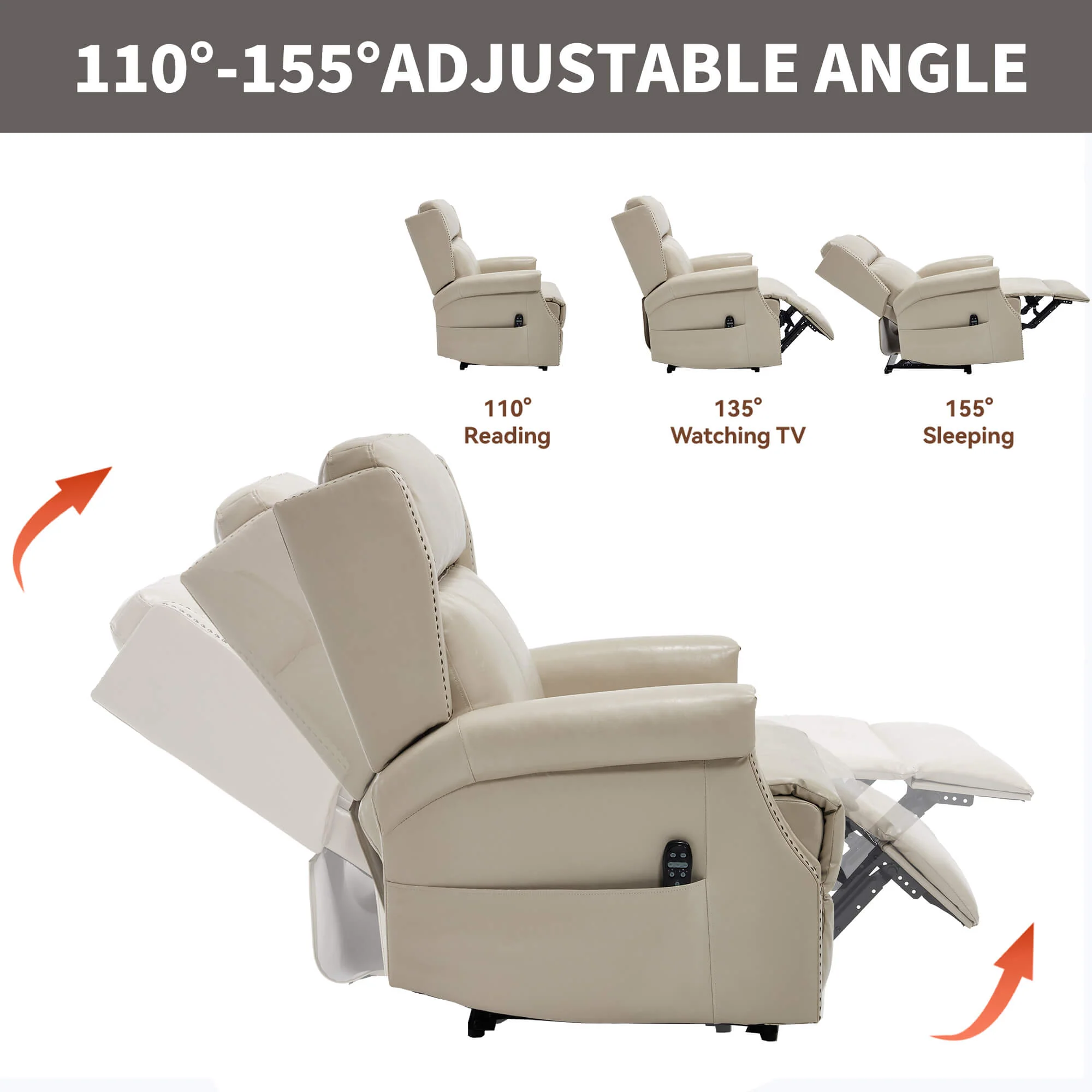 Waxed Faux Leather Massage Heat Modern Manual Recliner Chair - Image 22