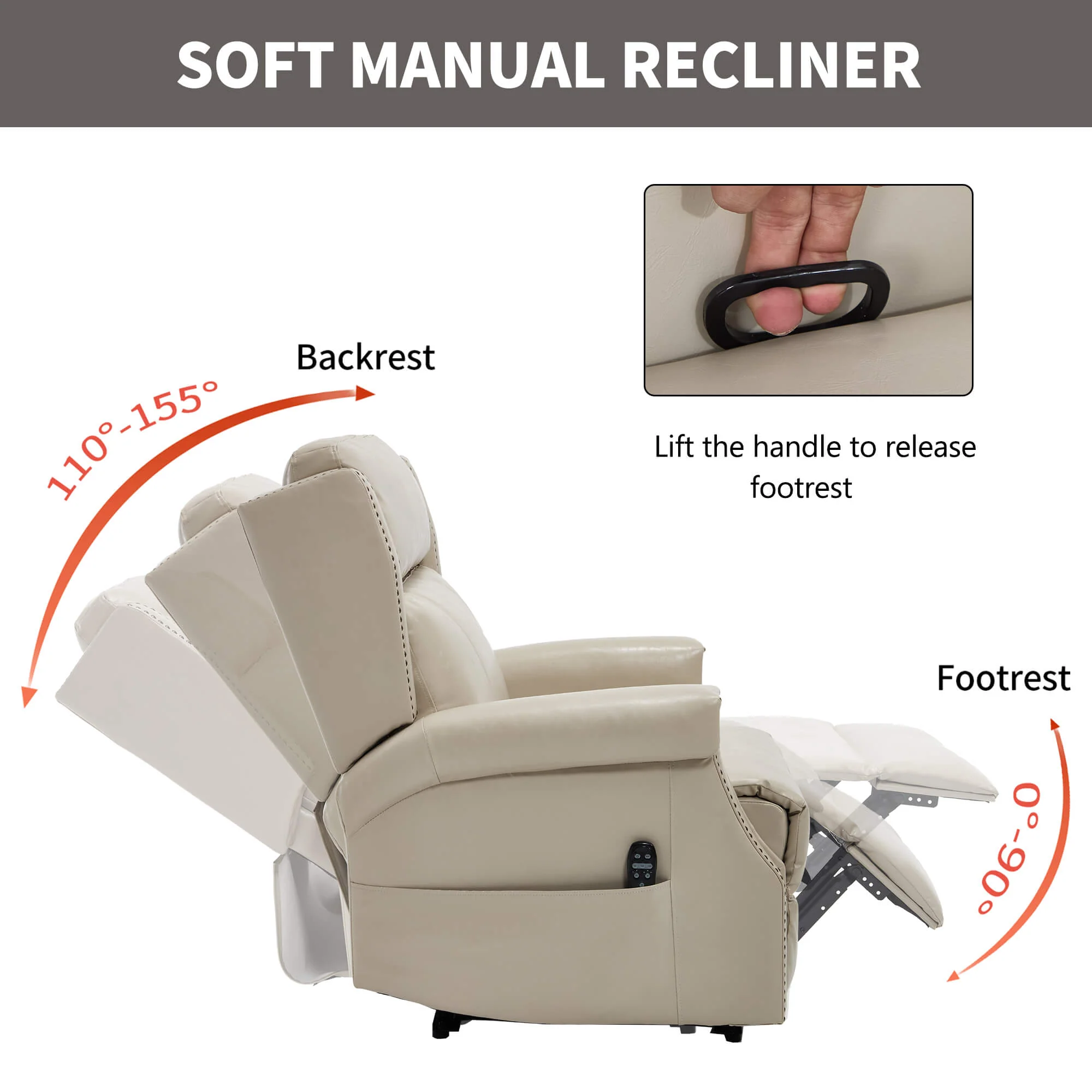 Waxed Faux Leather Massage Heat Modern Manual Recliner Chair - Image 23