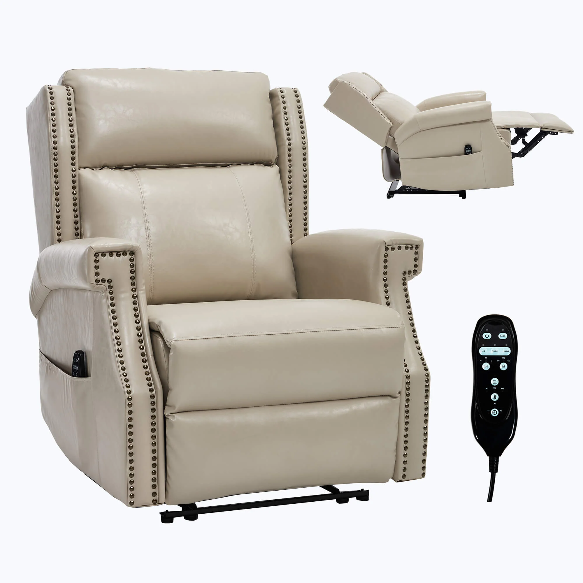 Waxed Faux Leather Massage Heat Modern Manual Recliner Chair - Image 24
