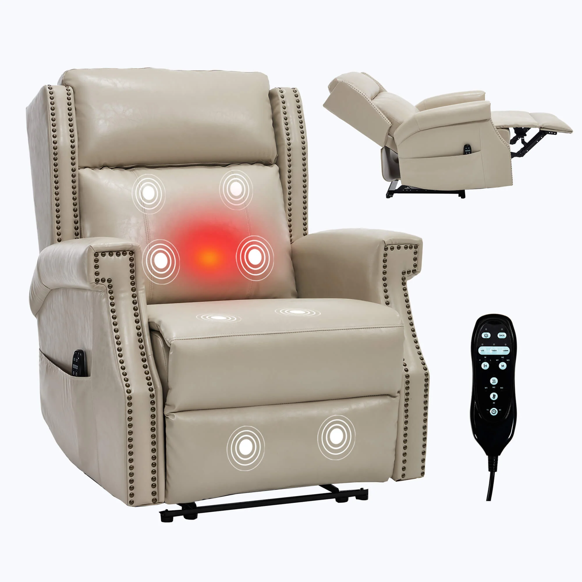 Waxed Faux Leather Massage Heat Modern Manual Recliner Chair - Image 25